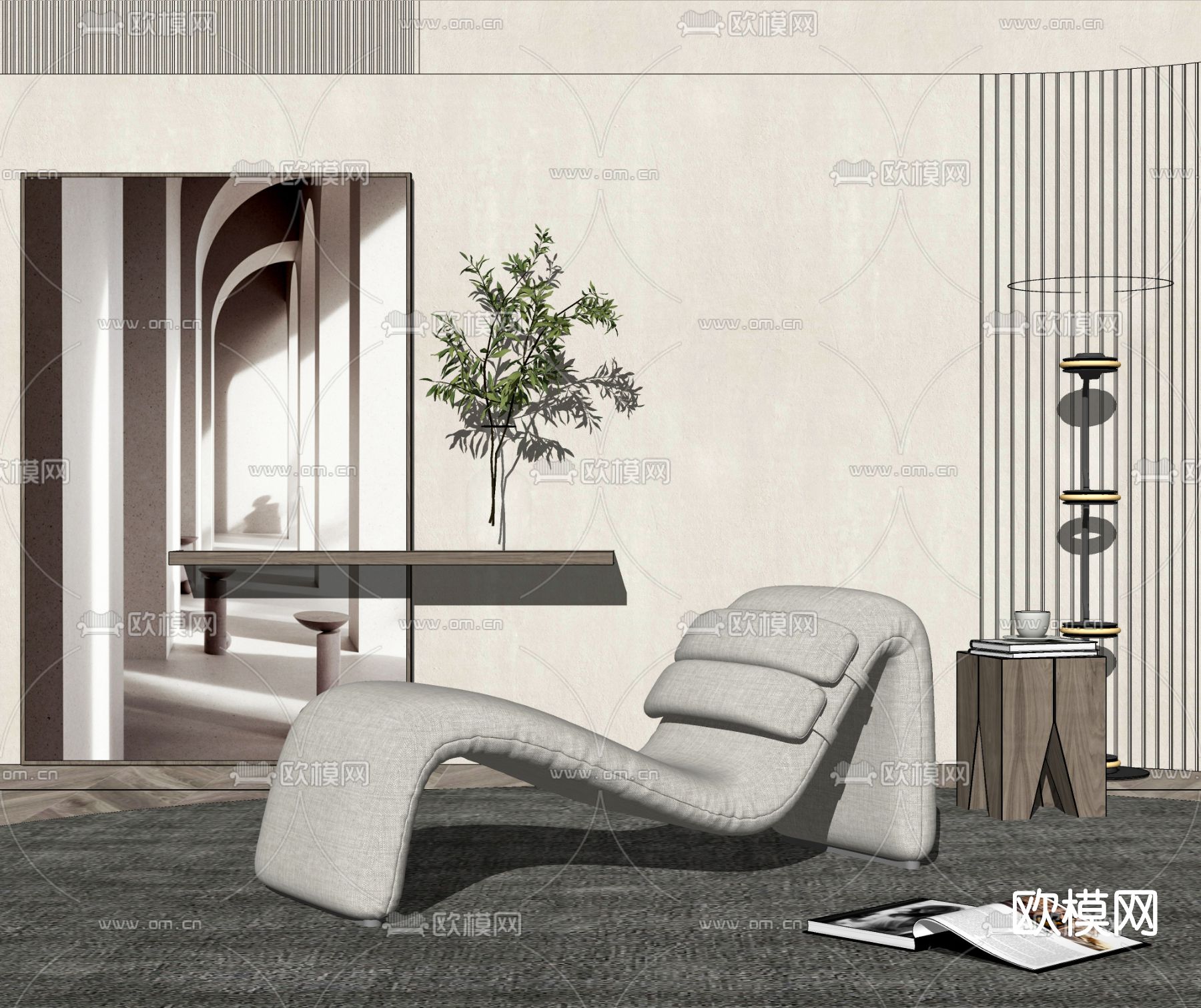现代布艺休闲躺椅su模型下载（渲染图2）