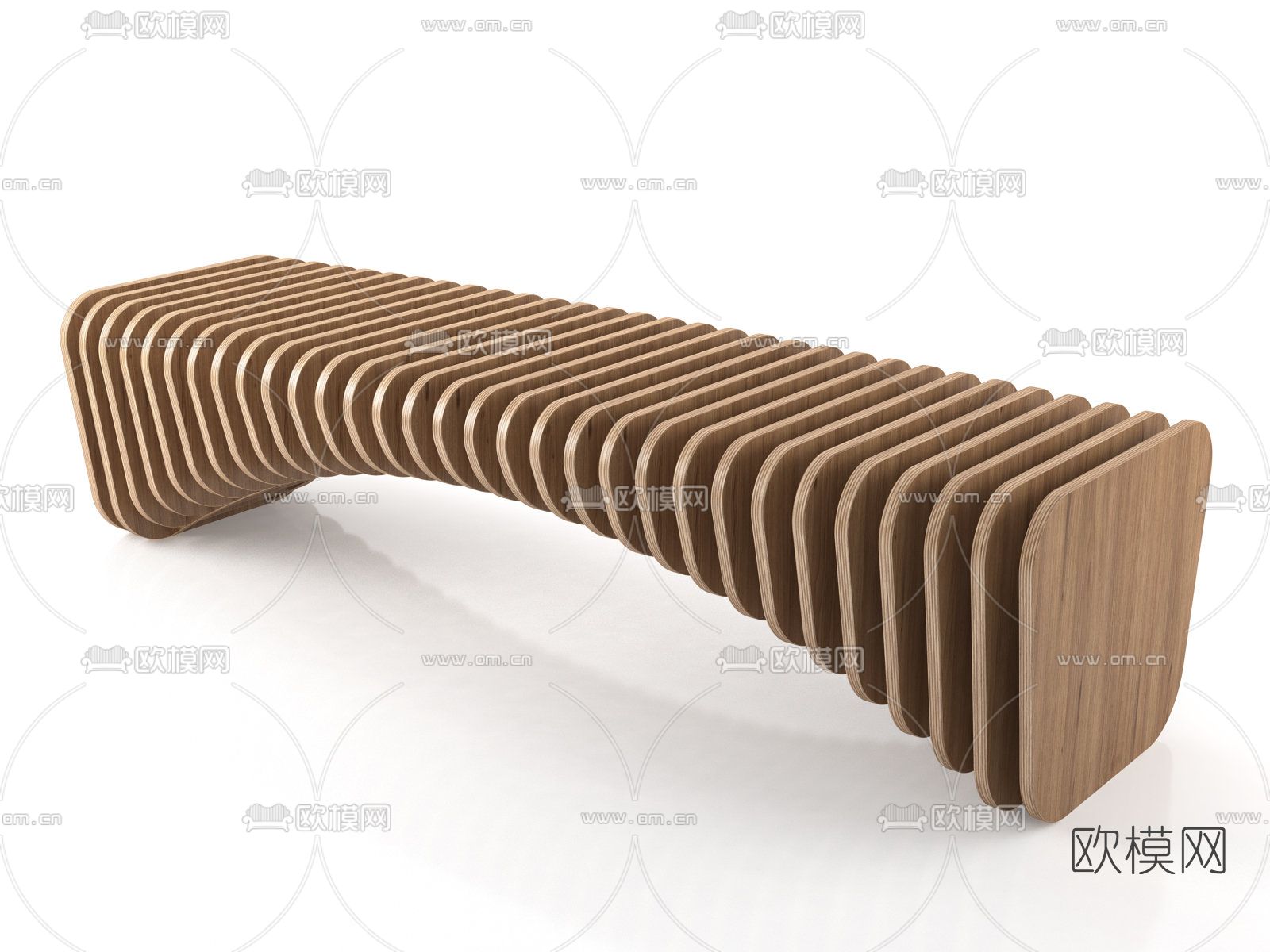 现代木质公共椅免费3d模型下载