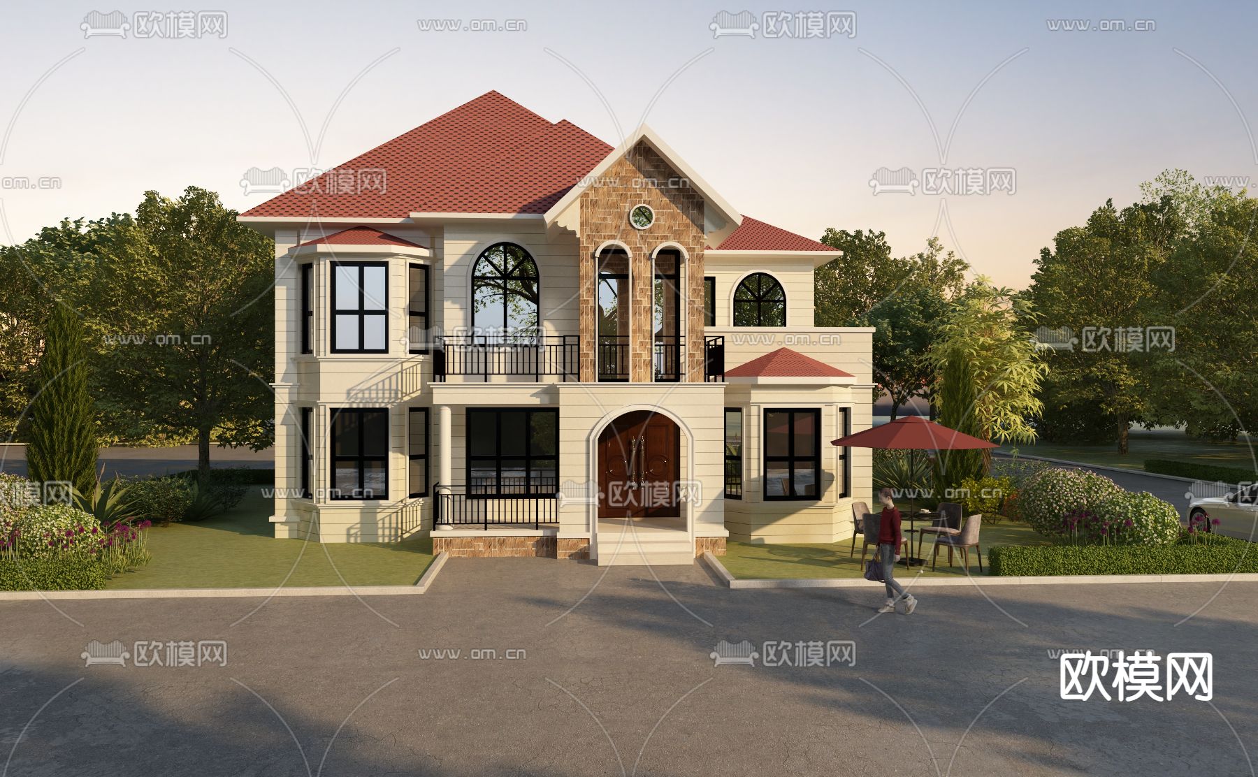 现代二层田园别墅免费3d模型下载