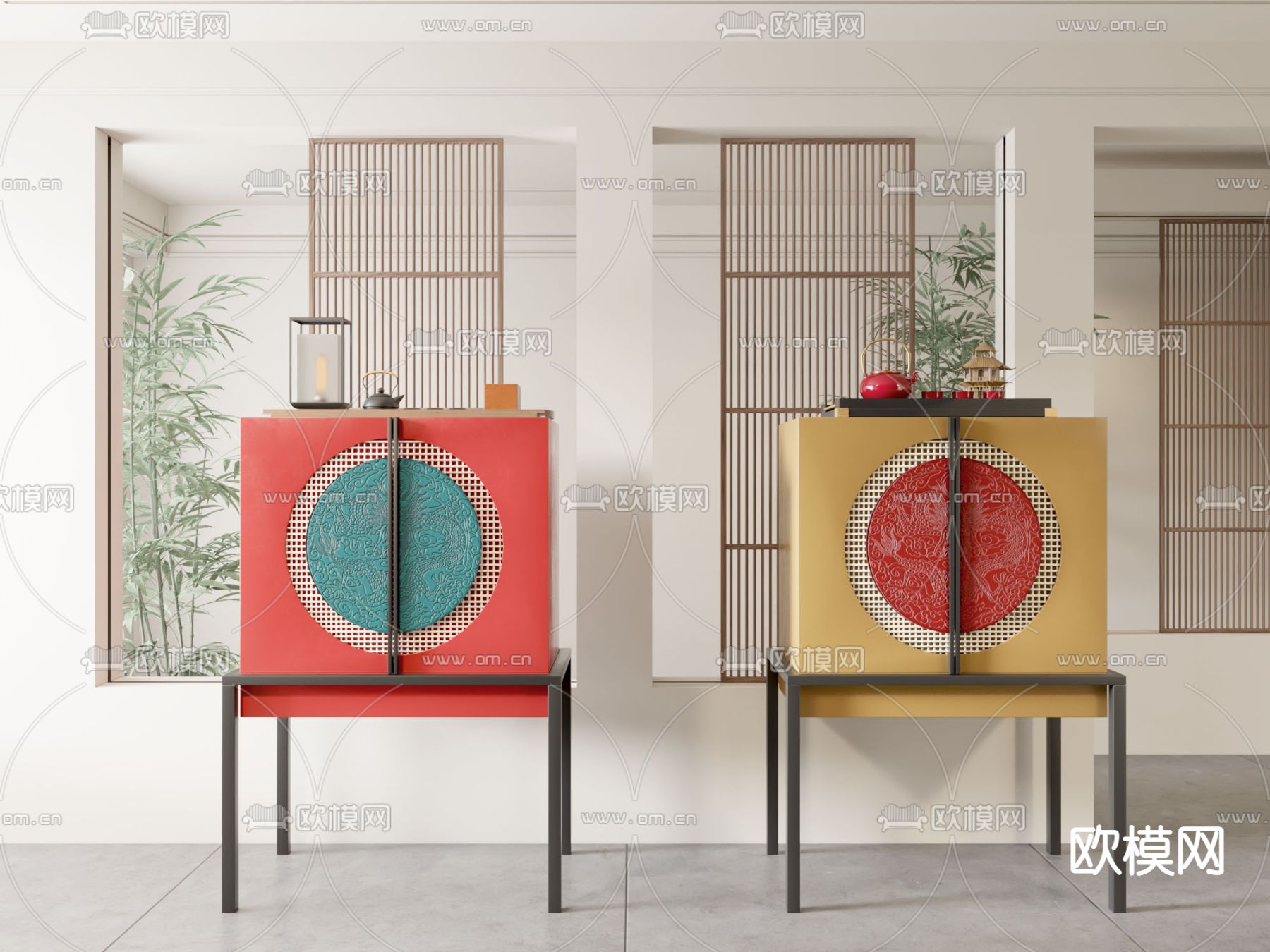 新中式轻奢储物柜3d模型下载