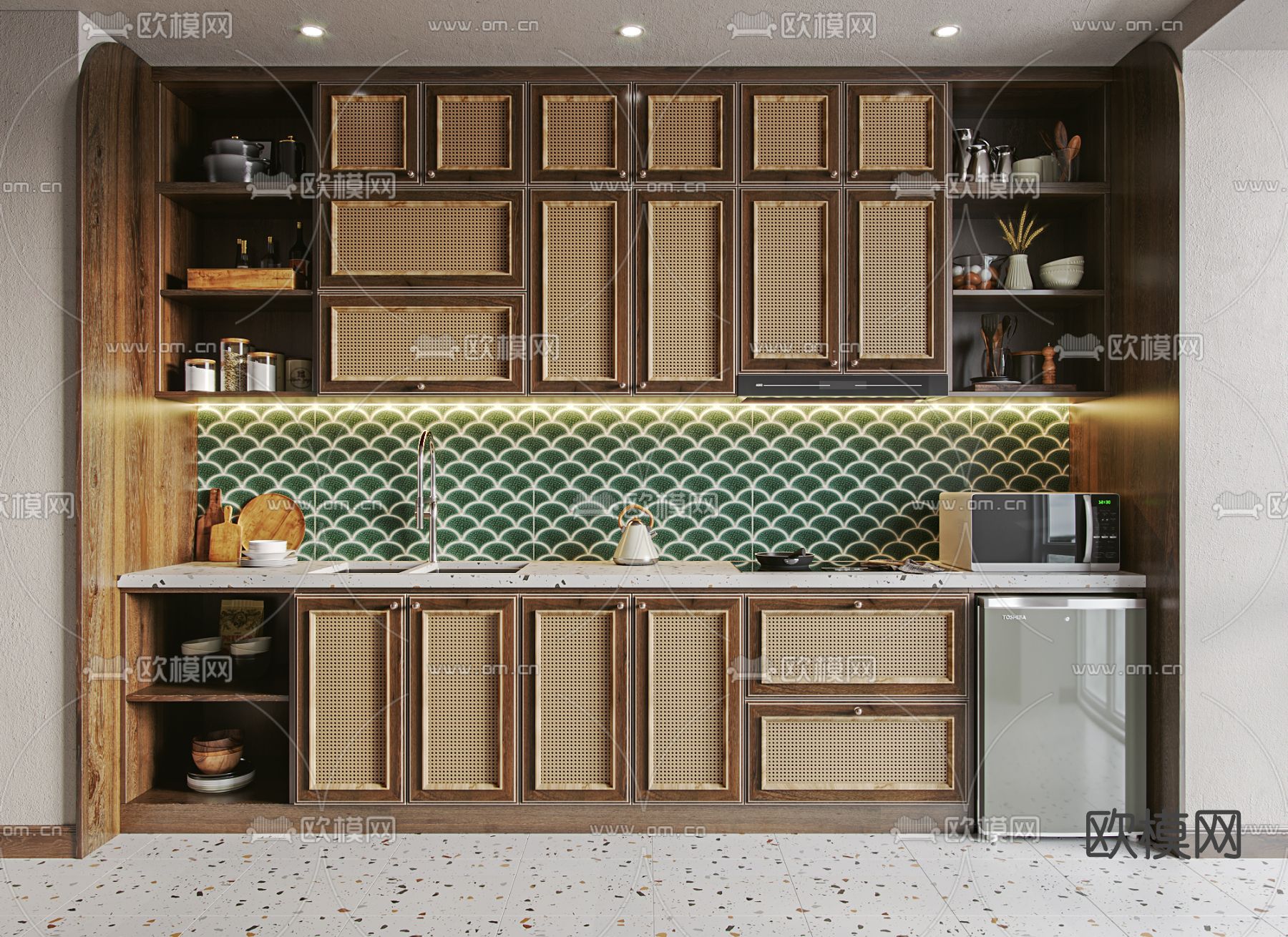 侘寂风藤编橱柜3d模型下载