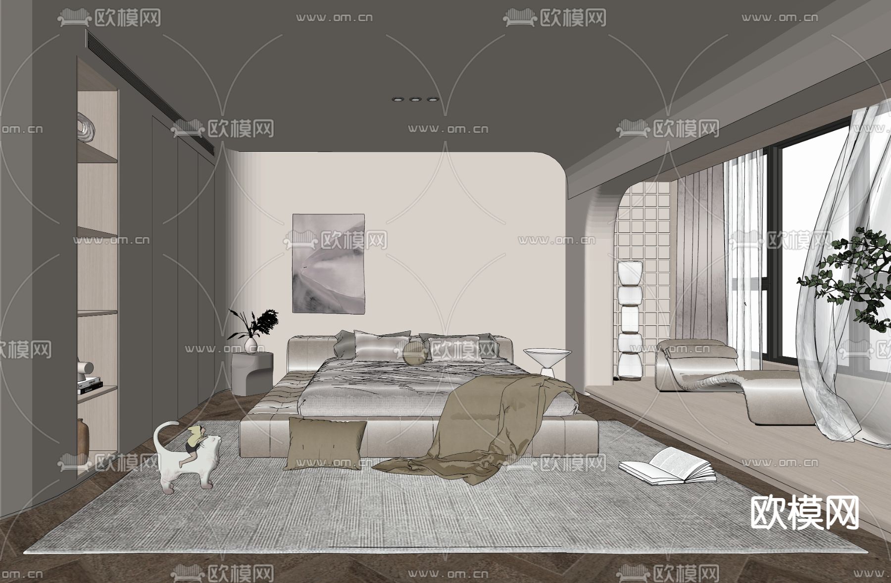 侘寂卧室su模型下载（渲染图2）