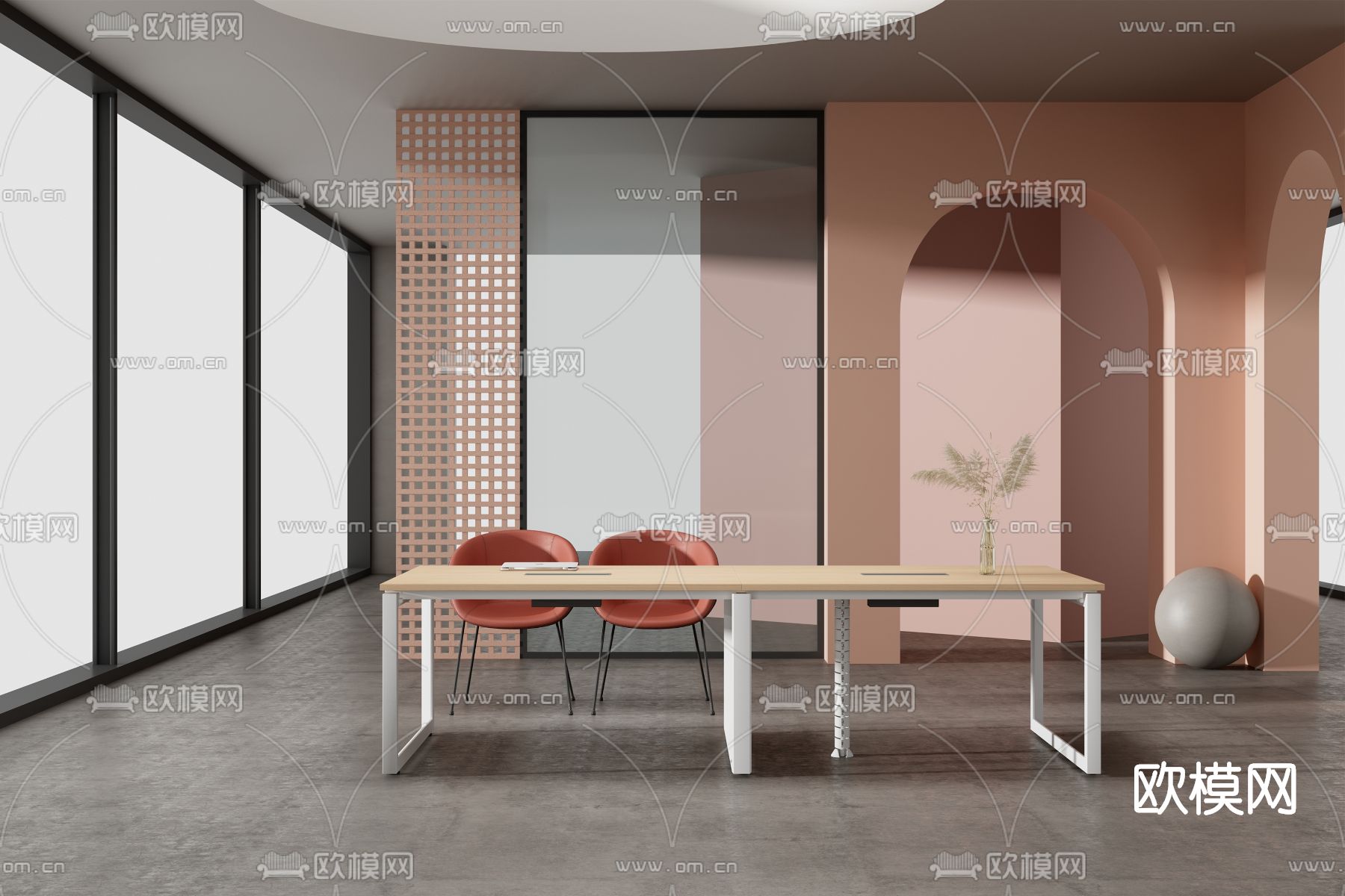 现代卡位办公桌椅3d模型下载（渲染图1）