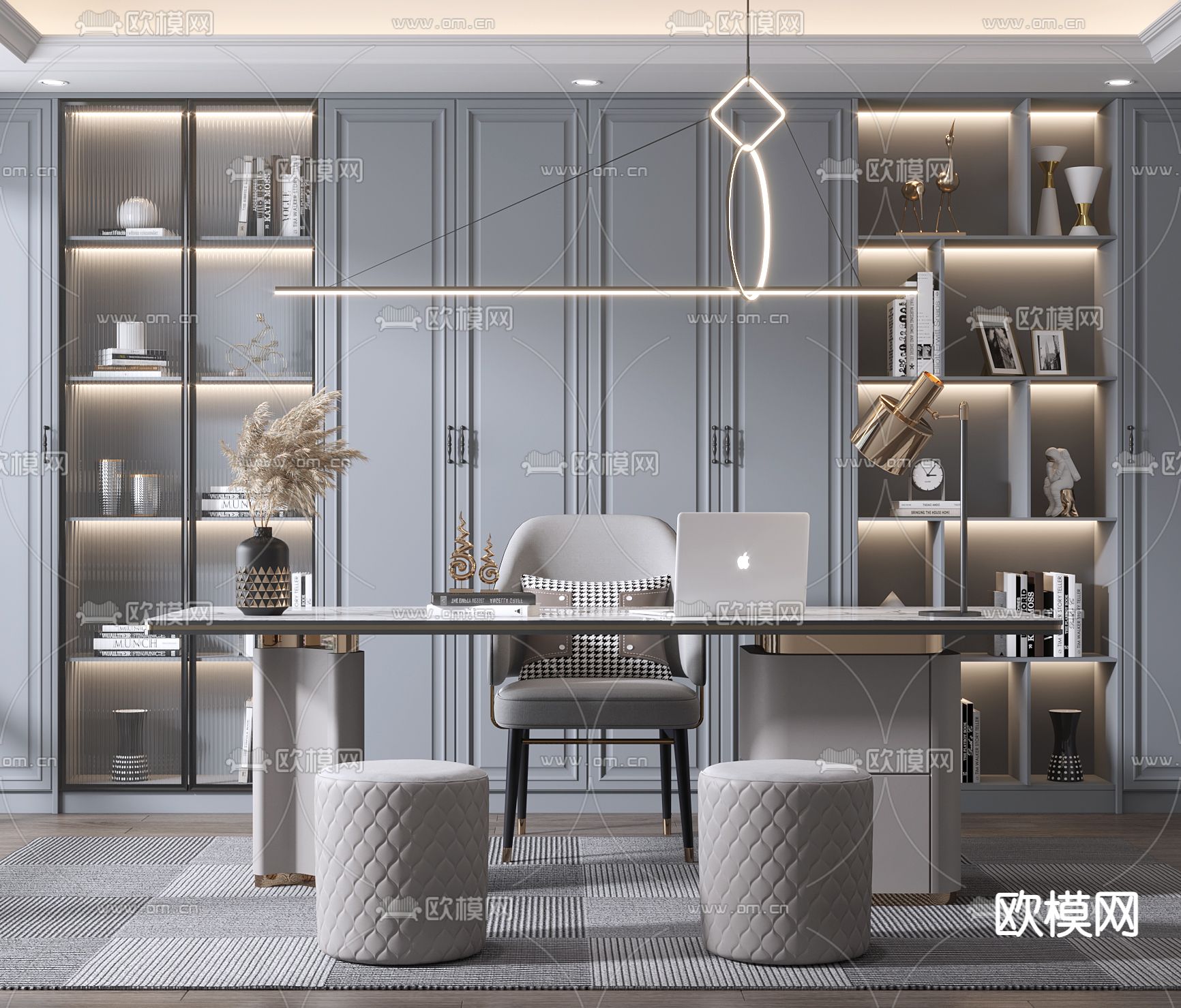 美式书房3d模型下载（渲染图2）