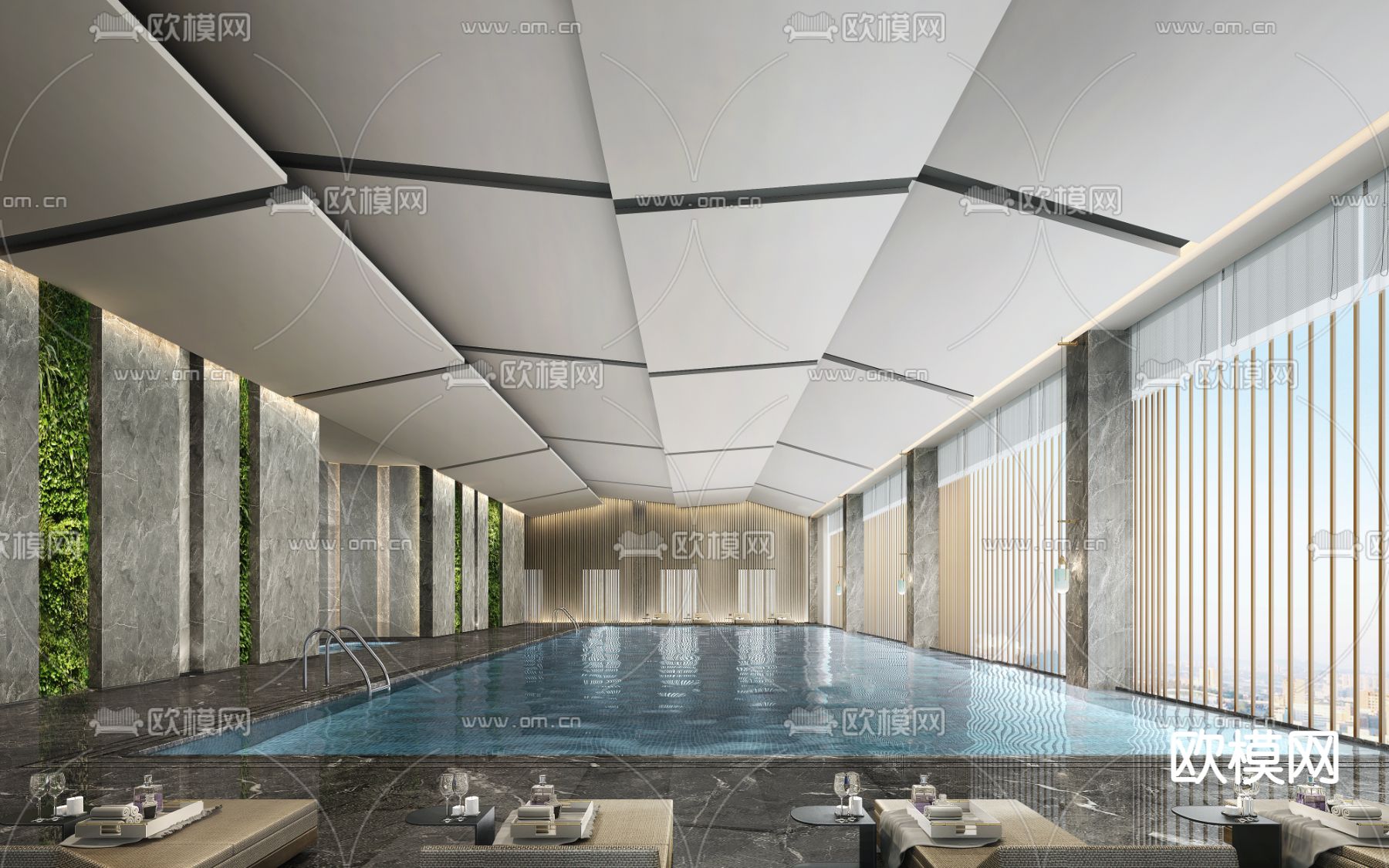 现代室内游泳馆3d模型下载