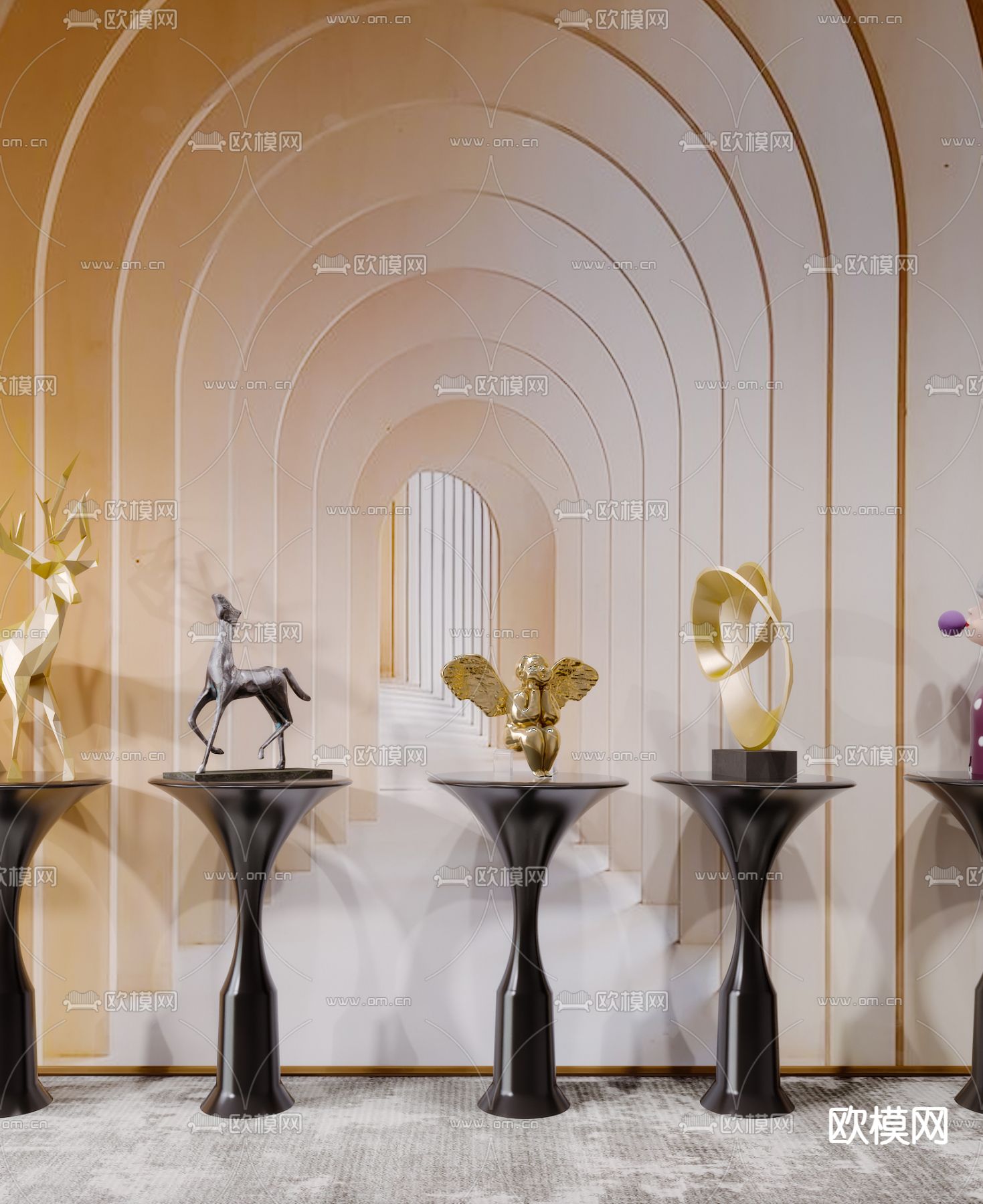 现代轻奢雕塑3d模型下载（渲染图2）