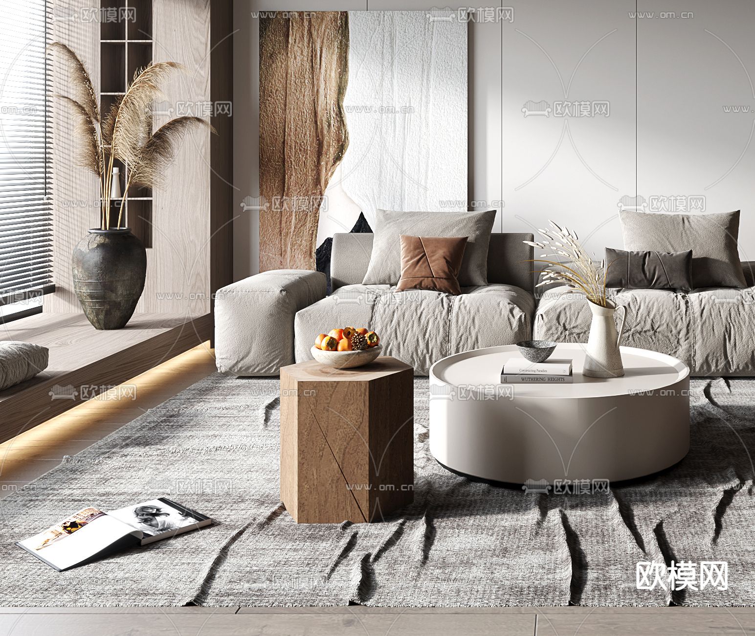 侘寂布艺沙发组合3d模型下载（渲染图2）