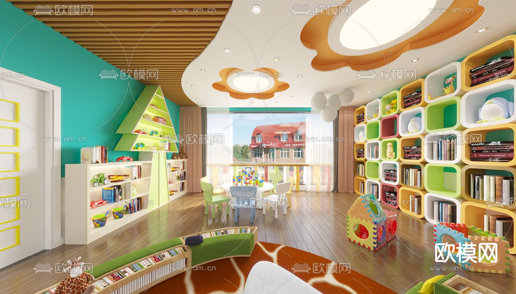 现代幼儿园阅读室cr全景3d模型