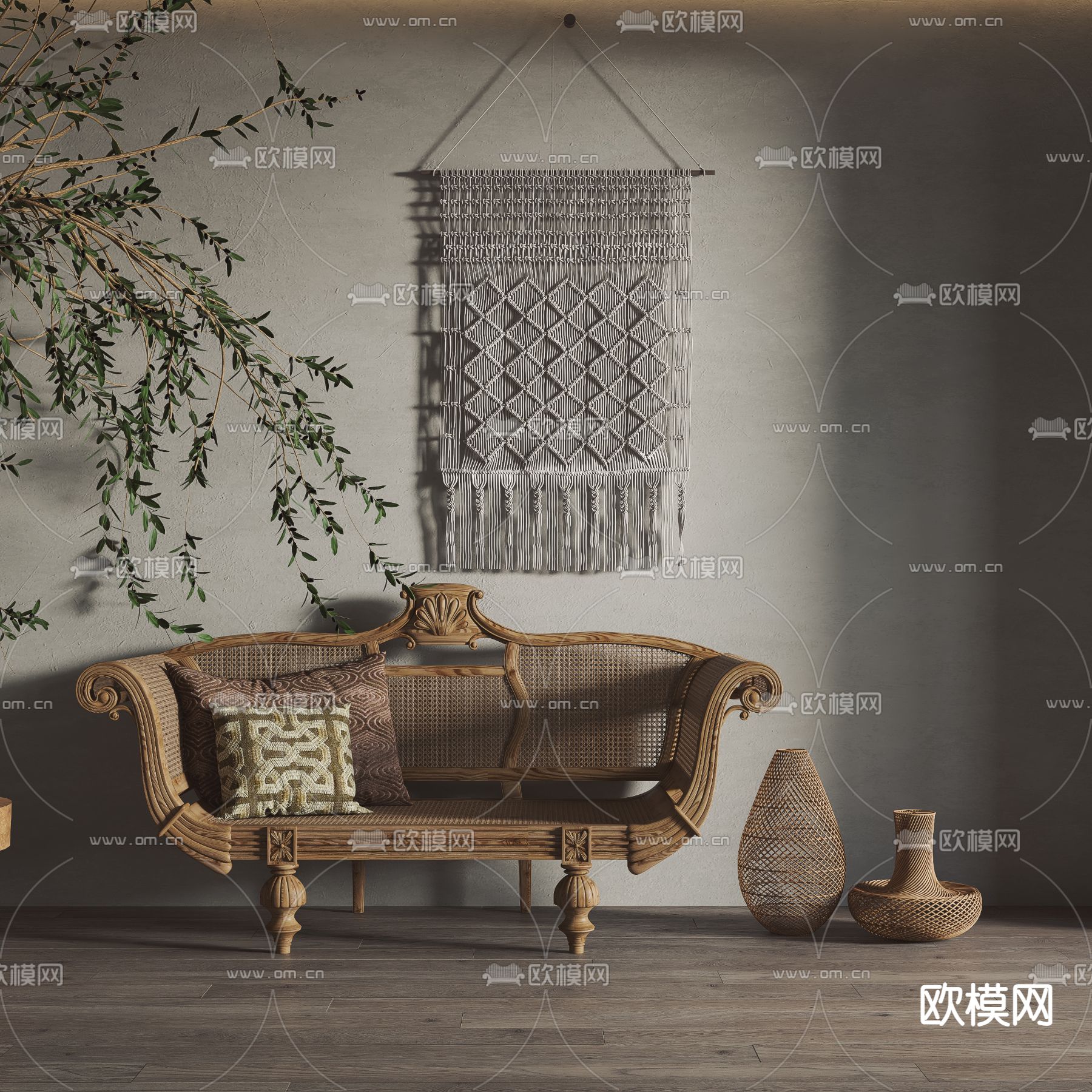 东南亚藤编休闲椅3d模型下载