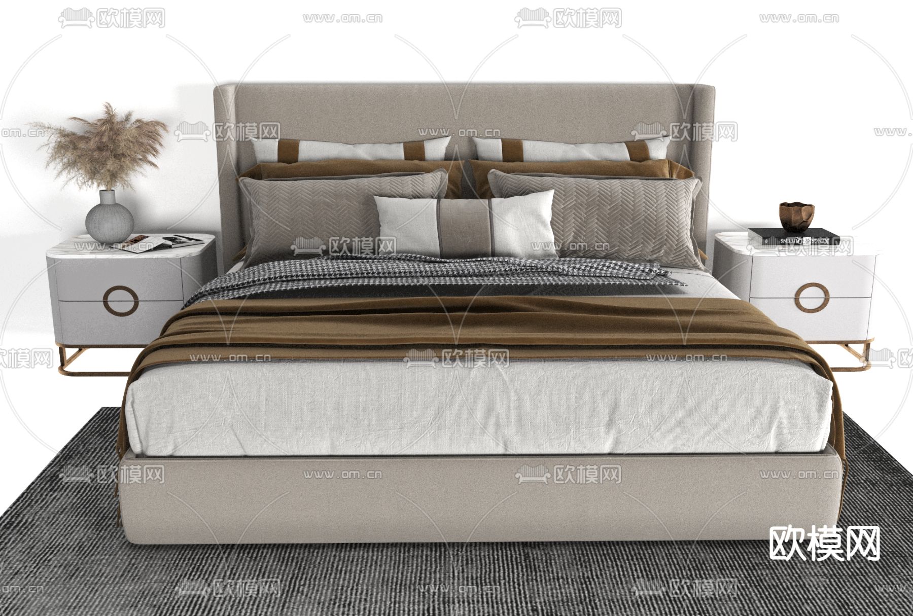 简欧布艺双人床免费3d模型下载