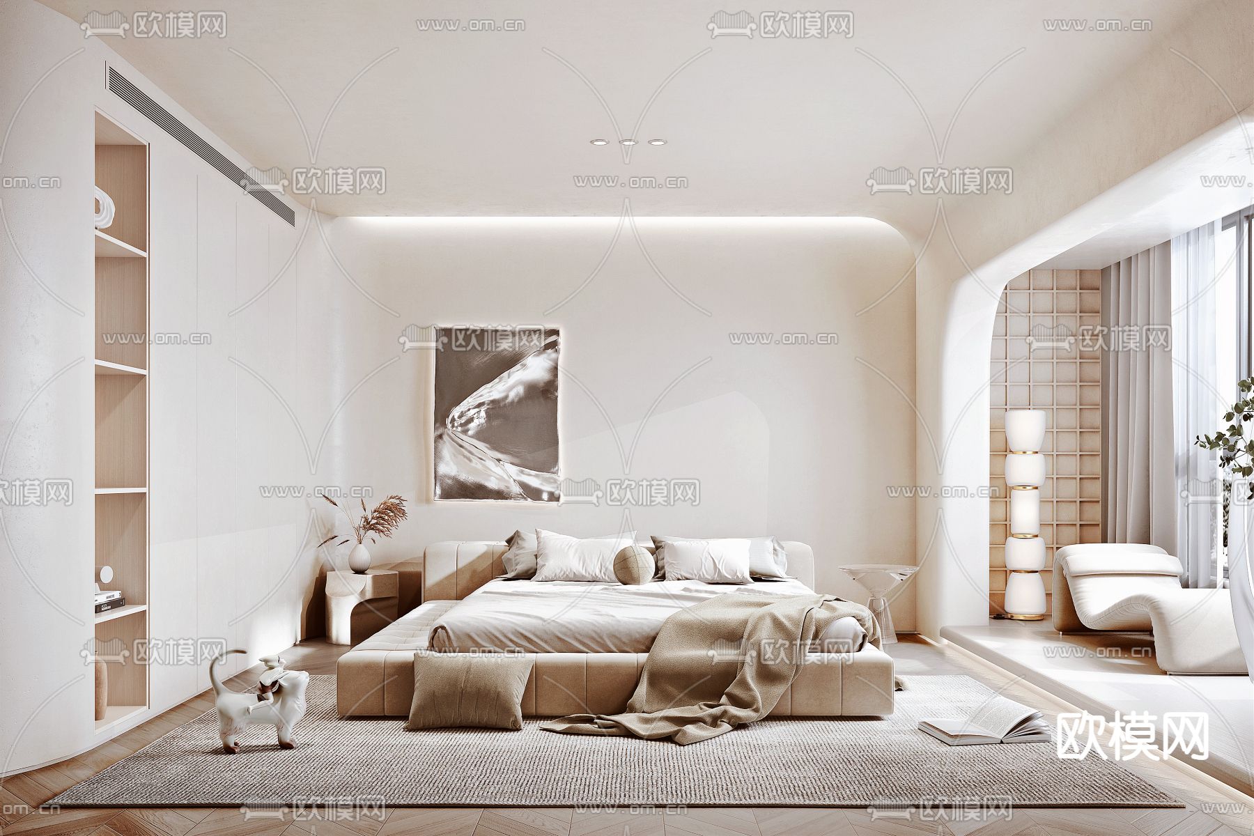 侘寂卧室su模型下载（渲染图1）