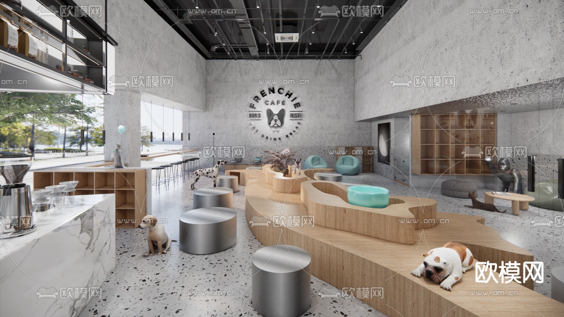 现代奶茶店su模型