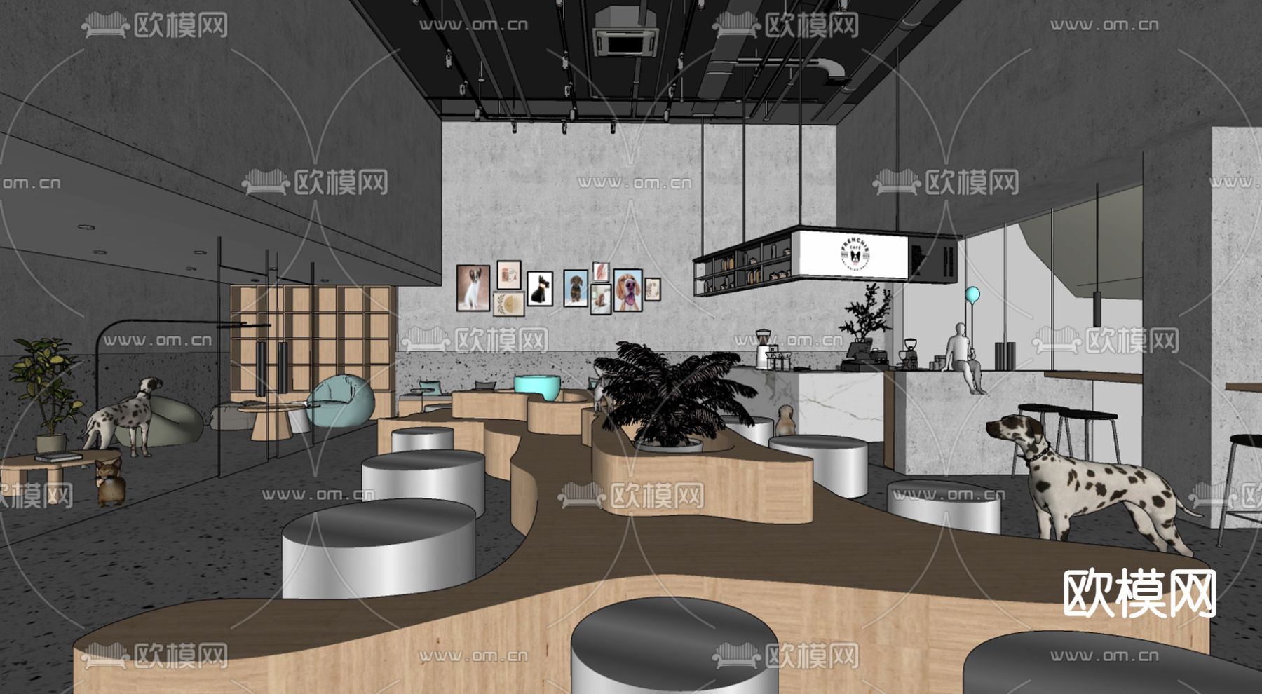 现代奶茶店su模型