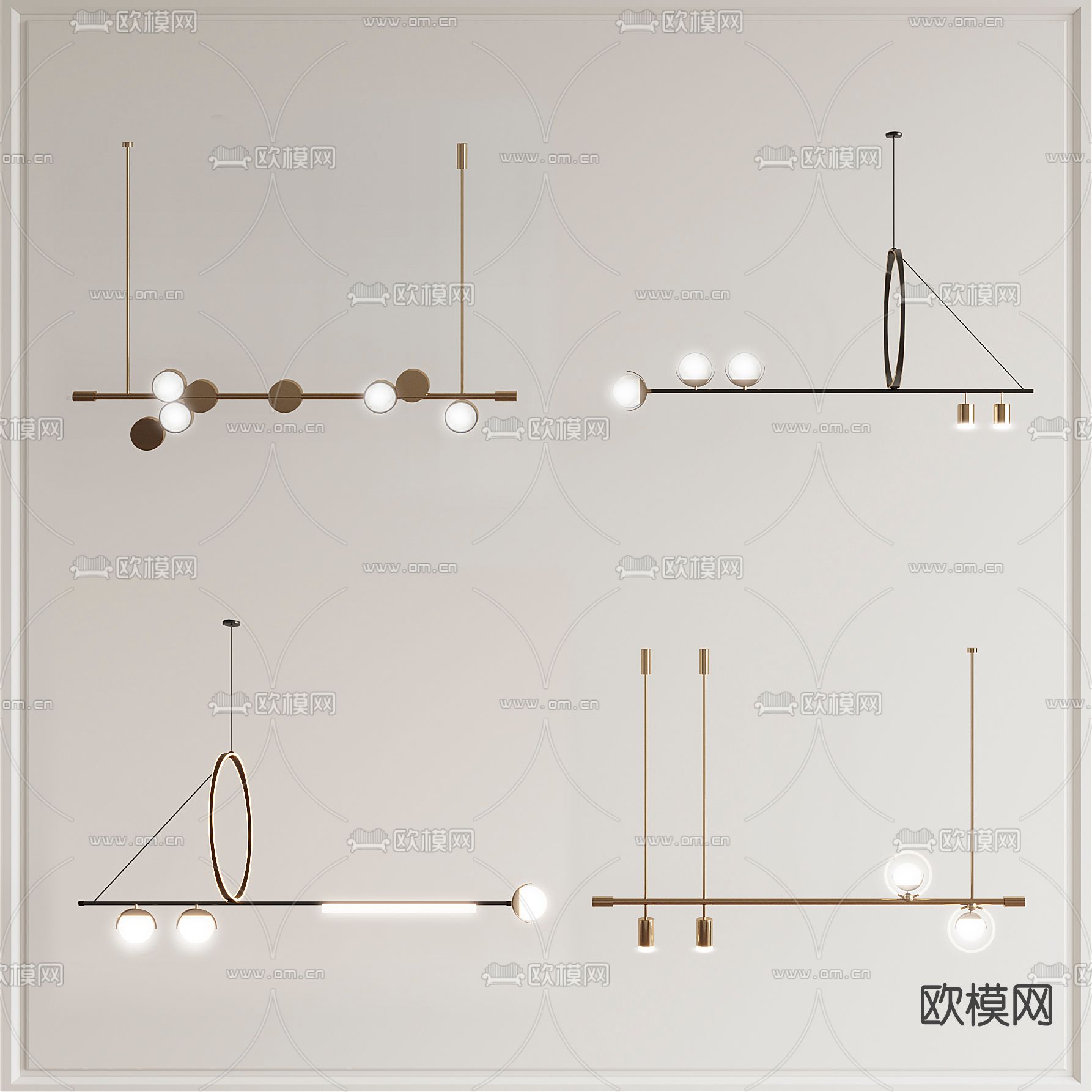 现代轻奢条形吊灯3d模型下载