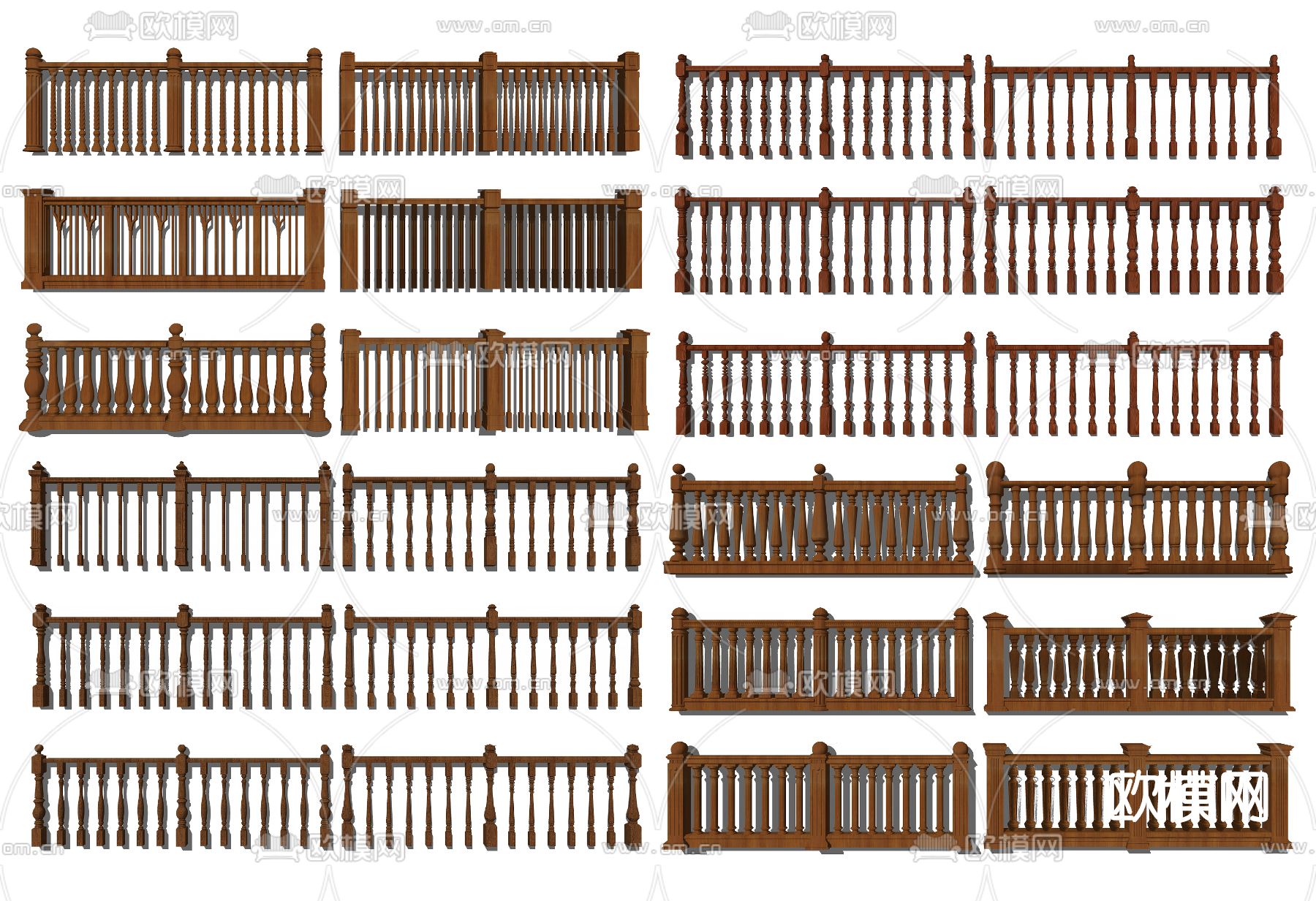 美式木艺栏杆su模型