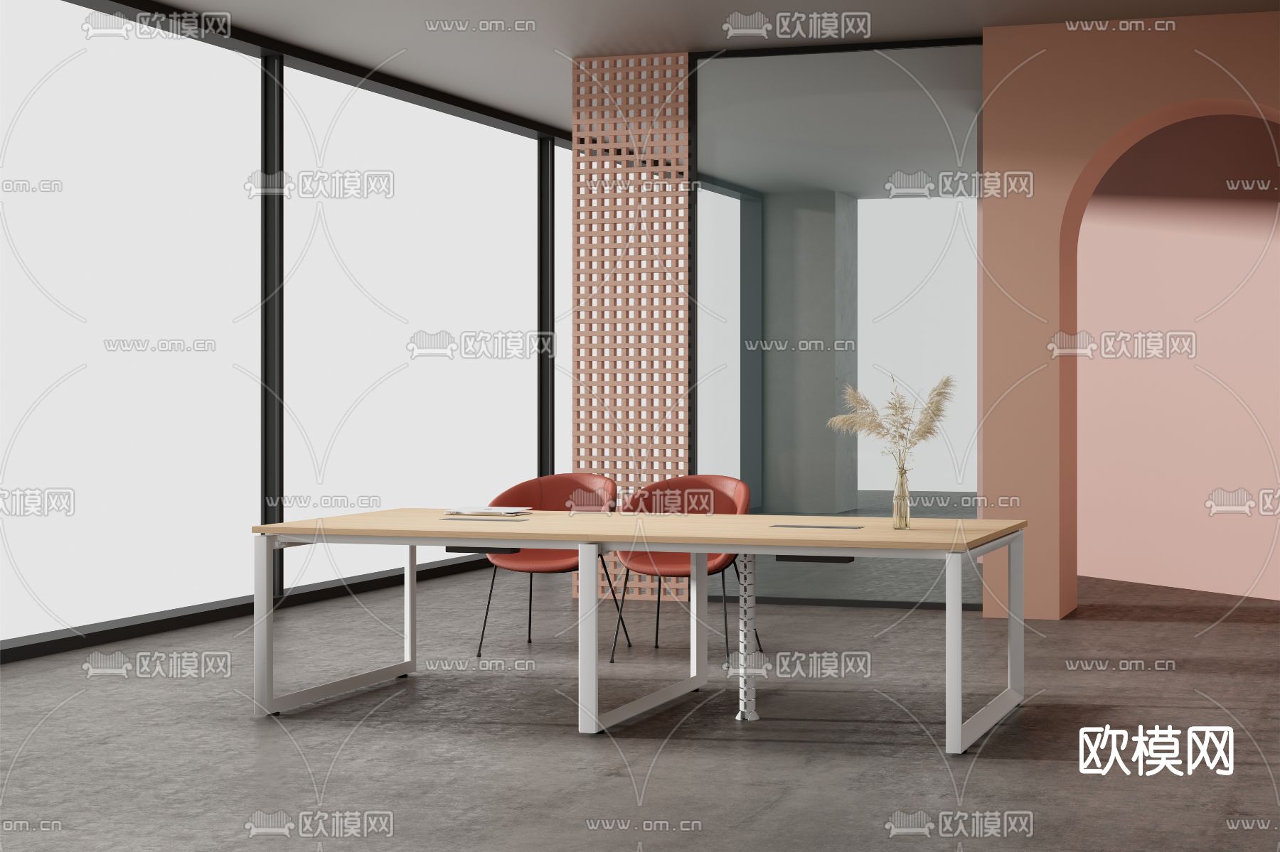 现代卡位办公桌椅3d模型下载（渲染图2）