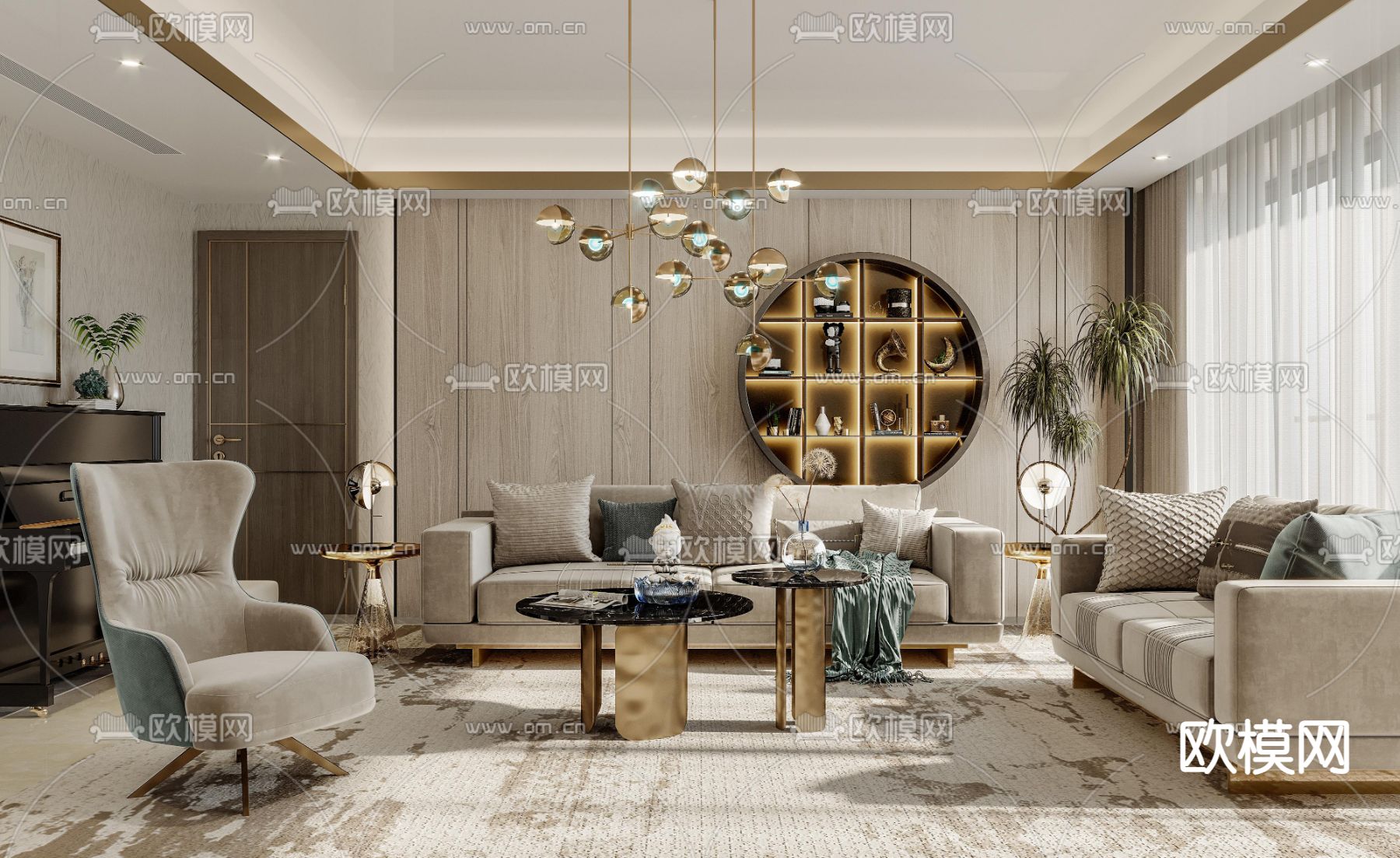 现代布艺沙发组合3d模型