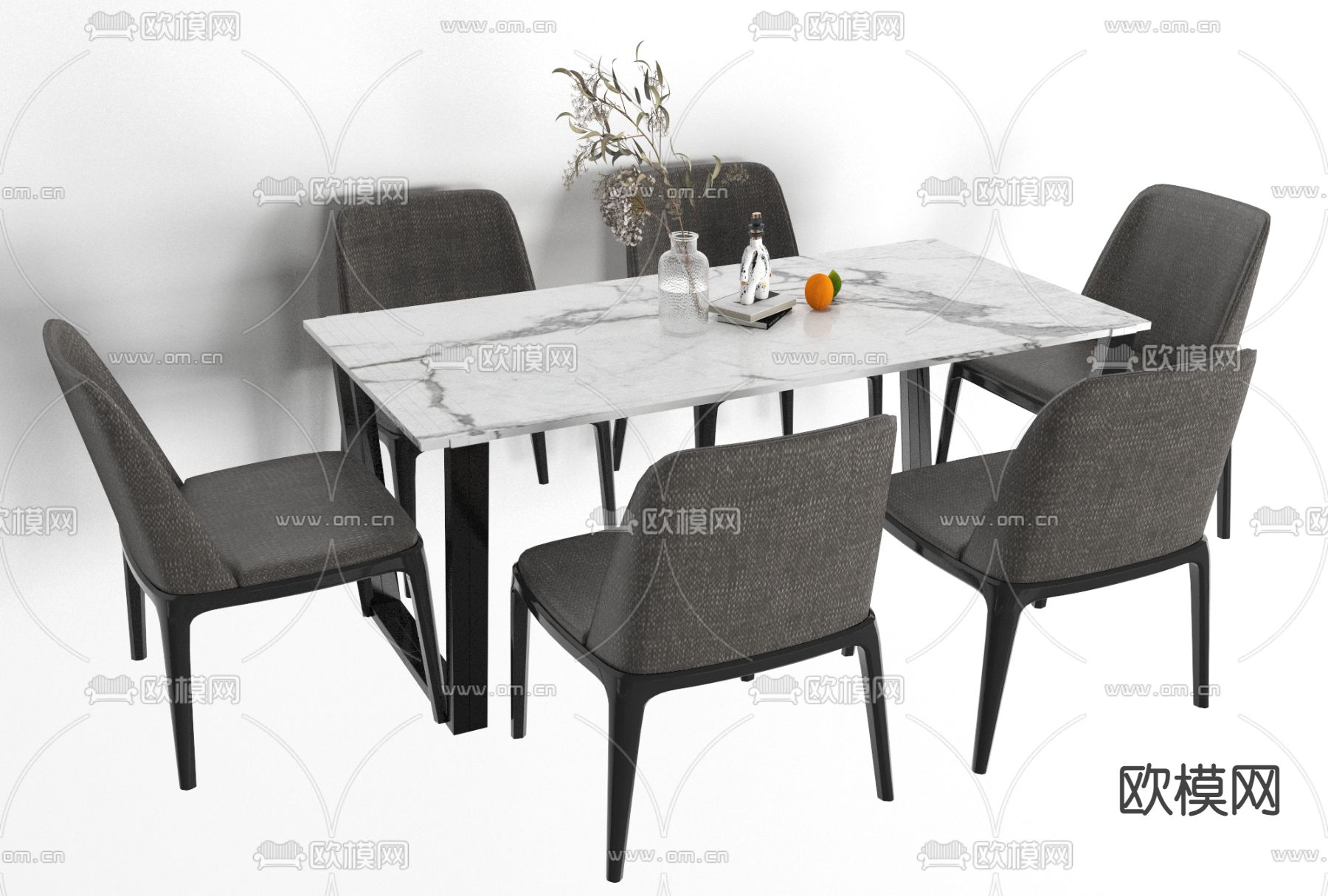 现代大理石餐桌椅免费3d模型下载