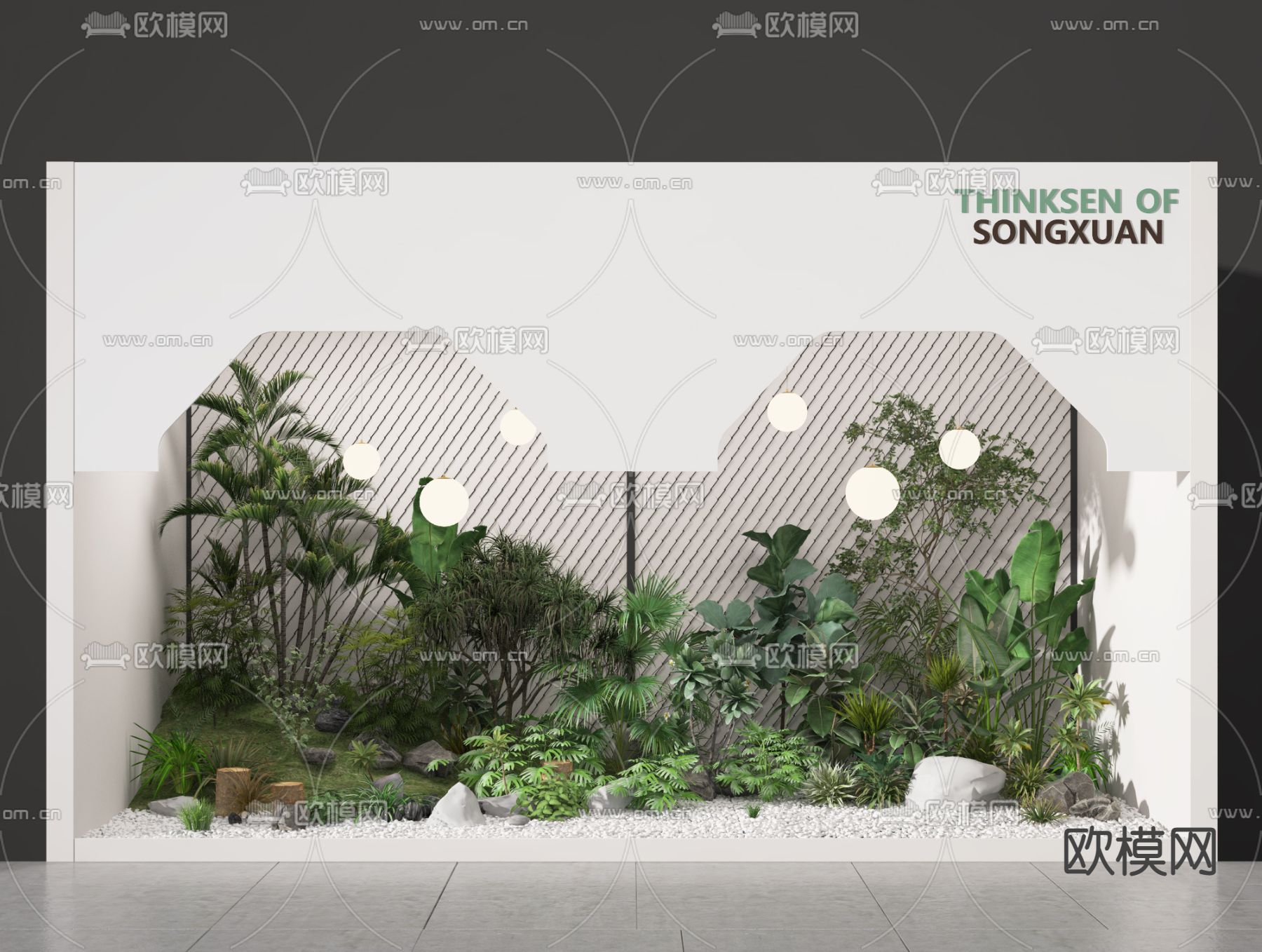 现代植物堆景观小品3d模型下载