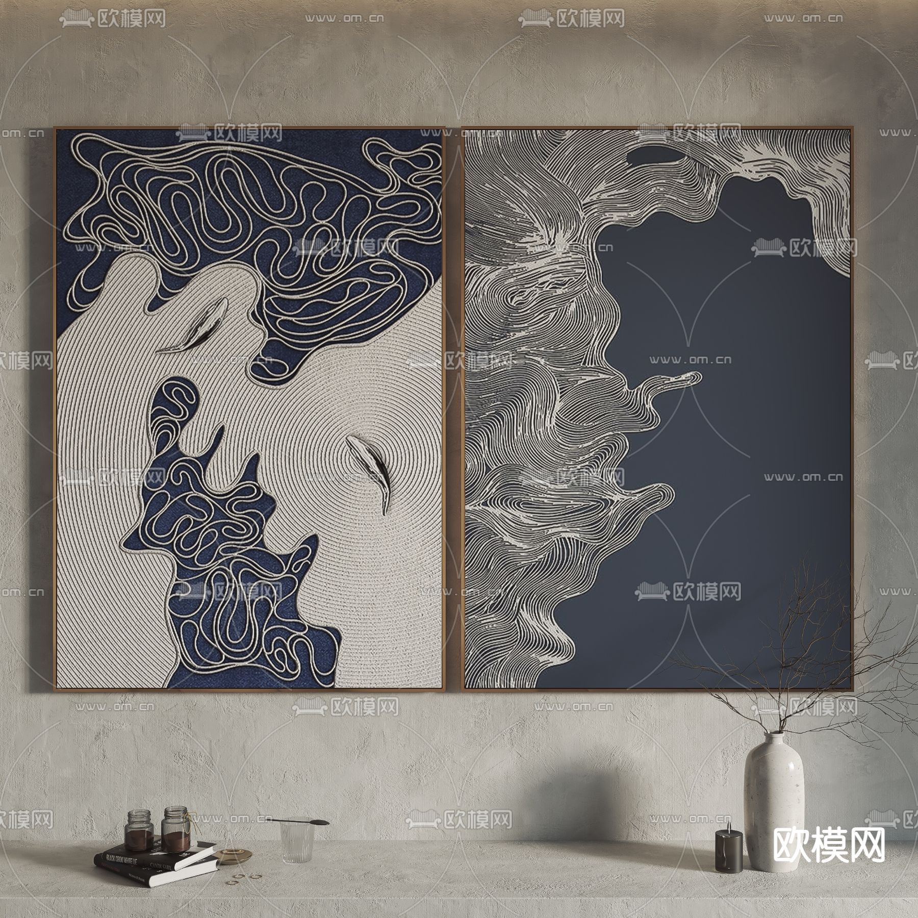 新中式装饰挂画3d模型