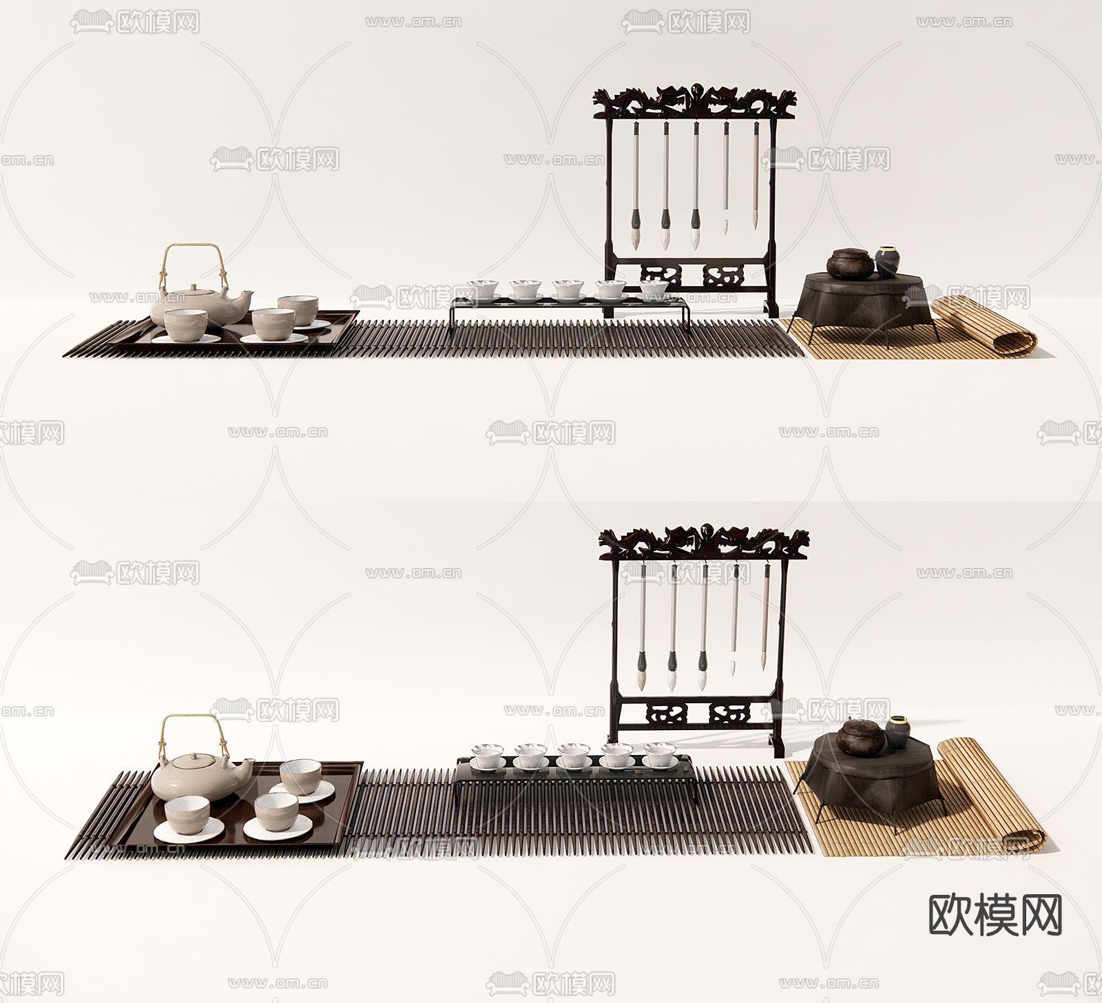 新中式茶壶茶具su模型下载（渲染图1）