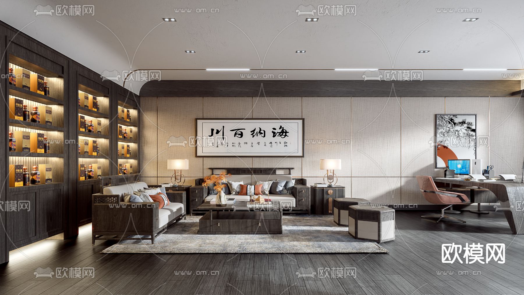 新中式总经理办公室3d模型