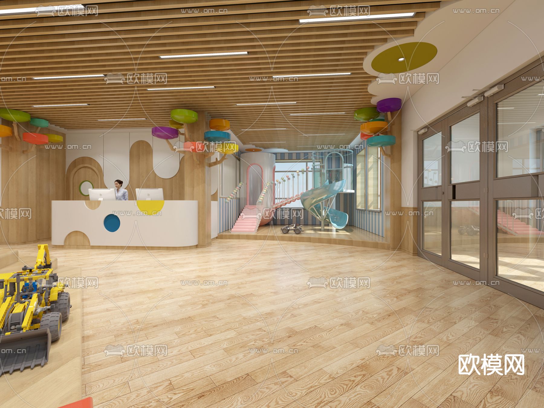 现代幼儿园大厅走廊3d模型