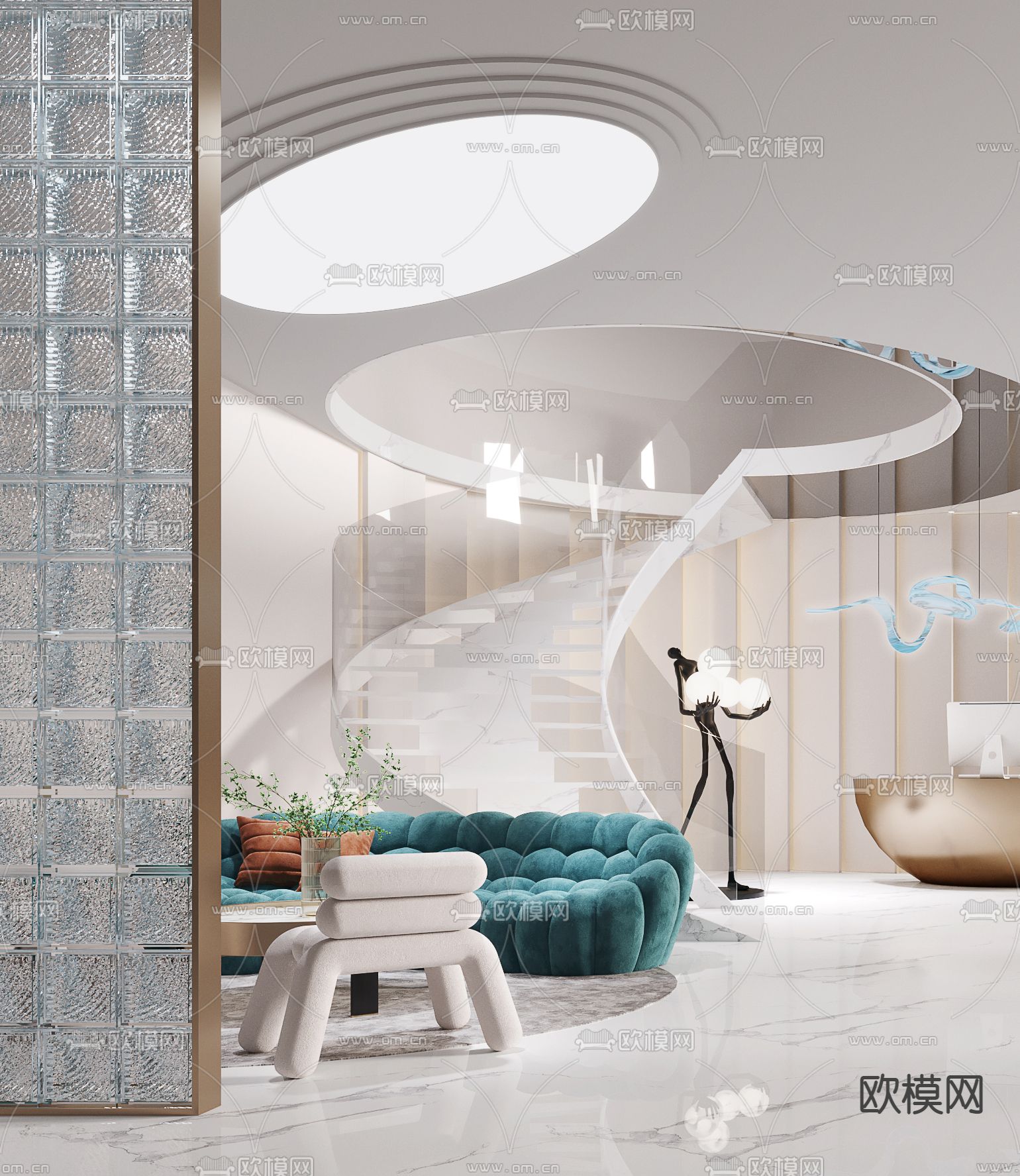 现代轻奢美容院前台大厅3d模型下载（渲染图2）