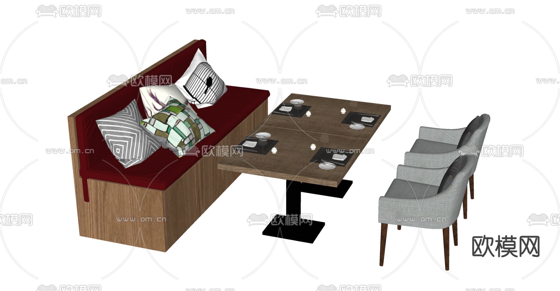 现代卡座沙发su模型下载（渲染图2）