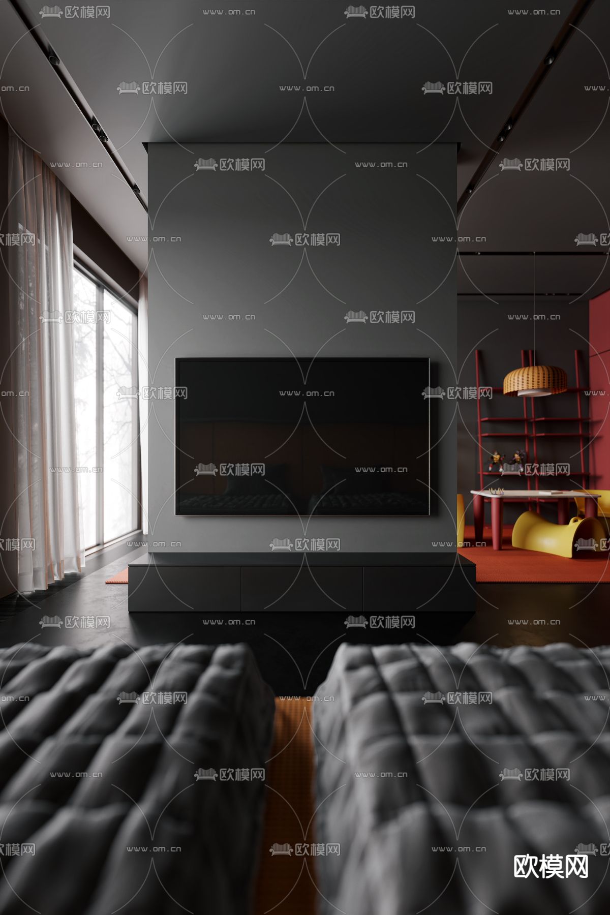 现代酒店双床客房3d模型下载（渲染图4）