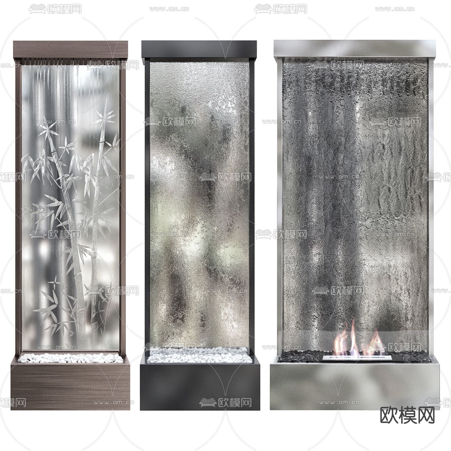 现代流水墙壁小品3d模型下载（渲染图2）