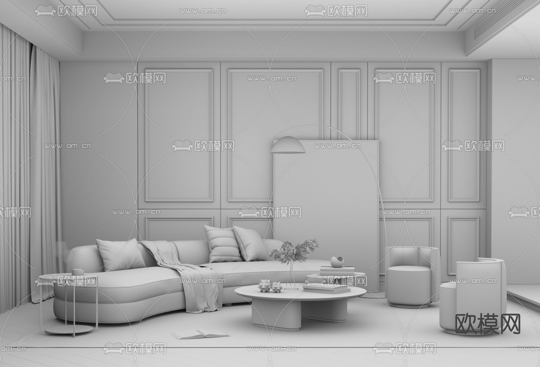 现代布艺沙发组合su模型下载（渲染图3）