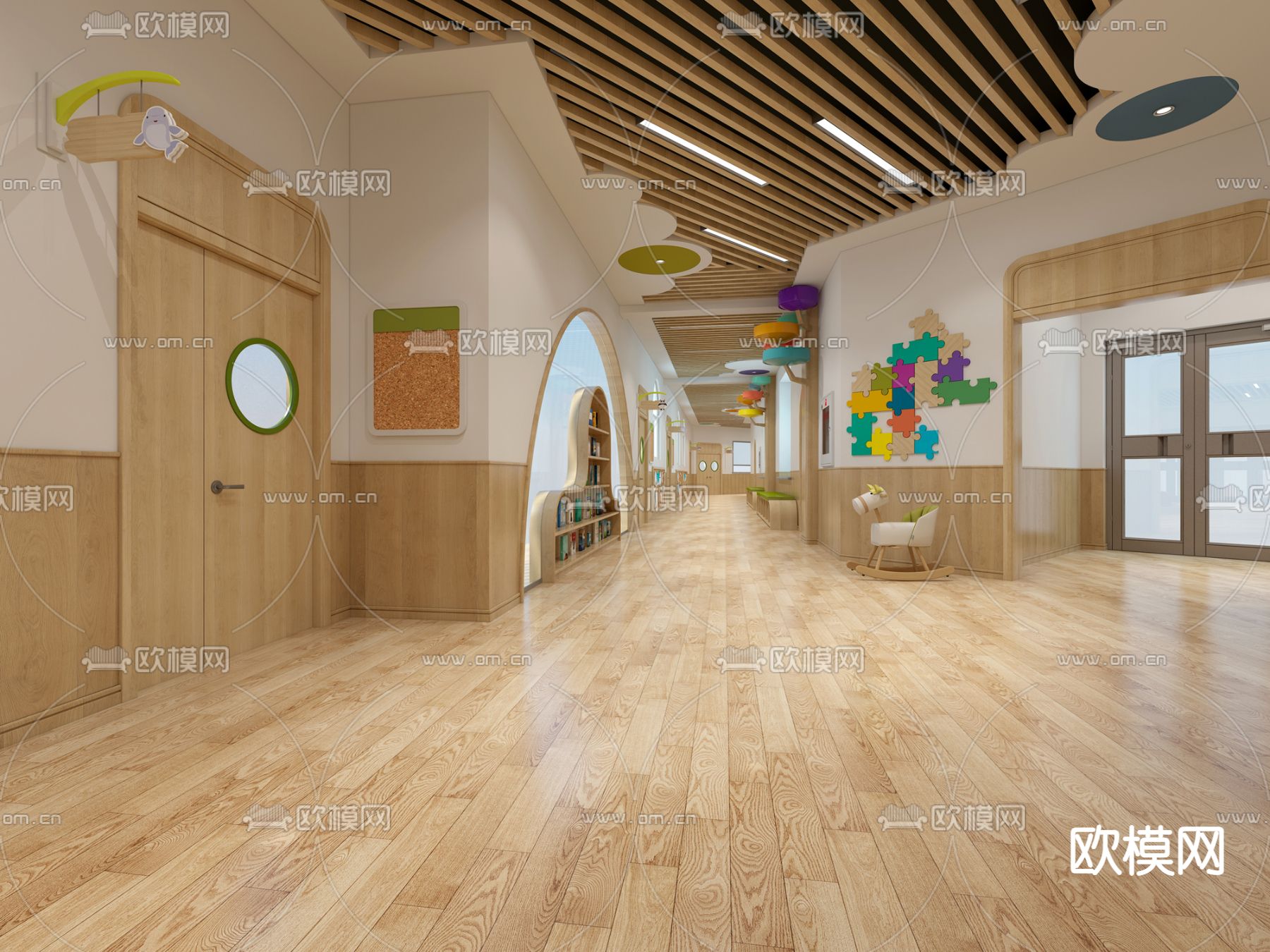 现代幼儿园大厅走廊3d模型
