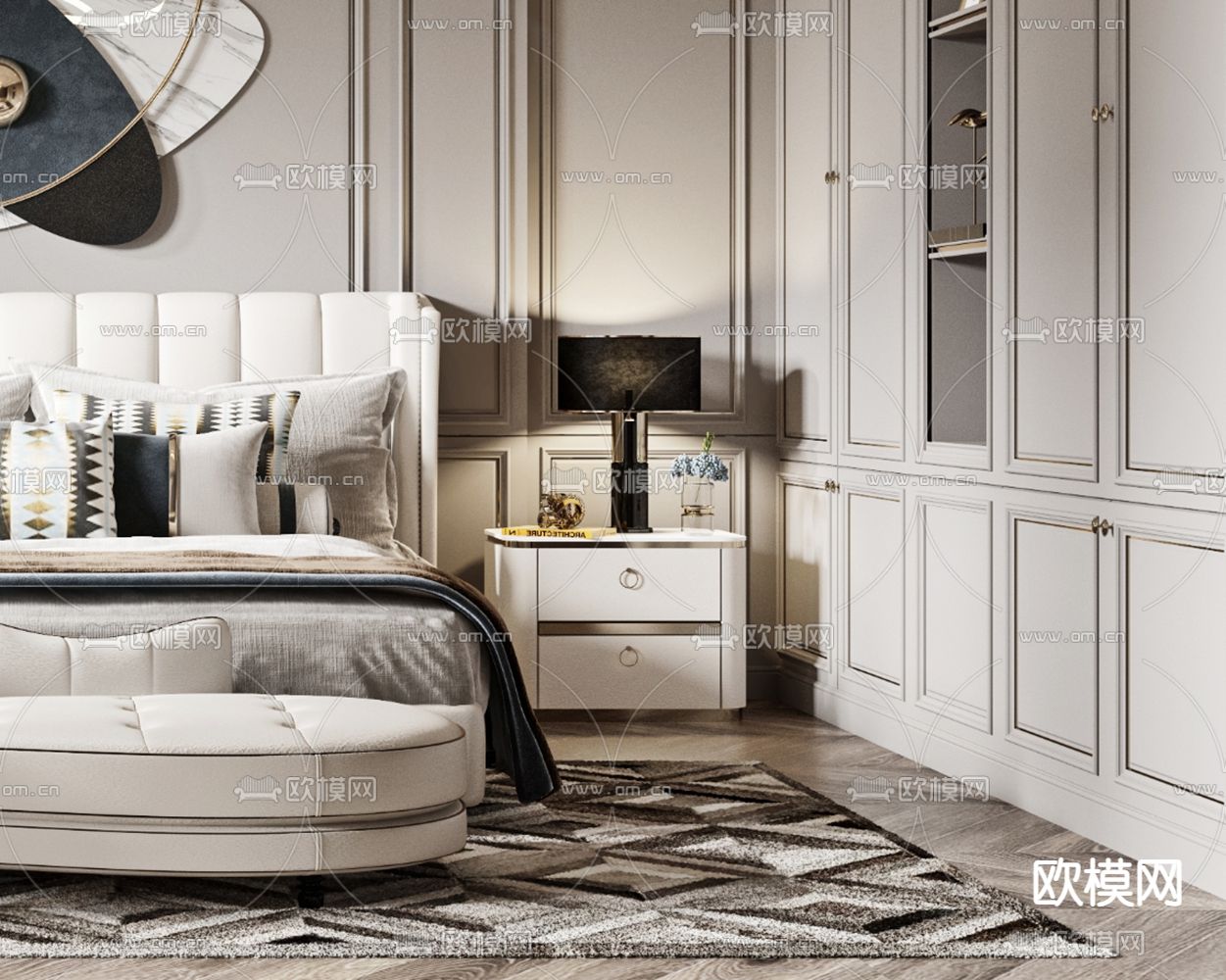 美式卧室主人房3d模型下载（渲染图3）