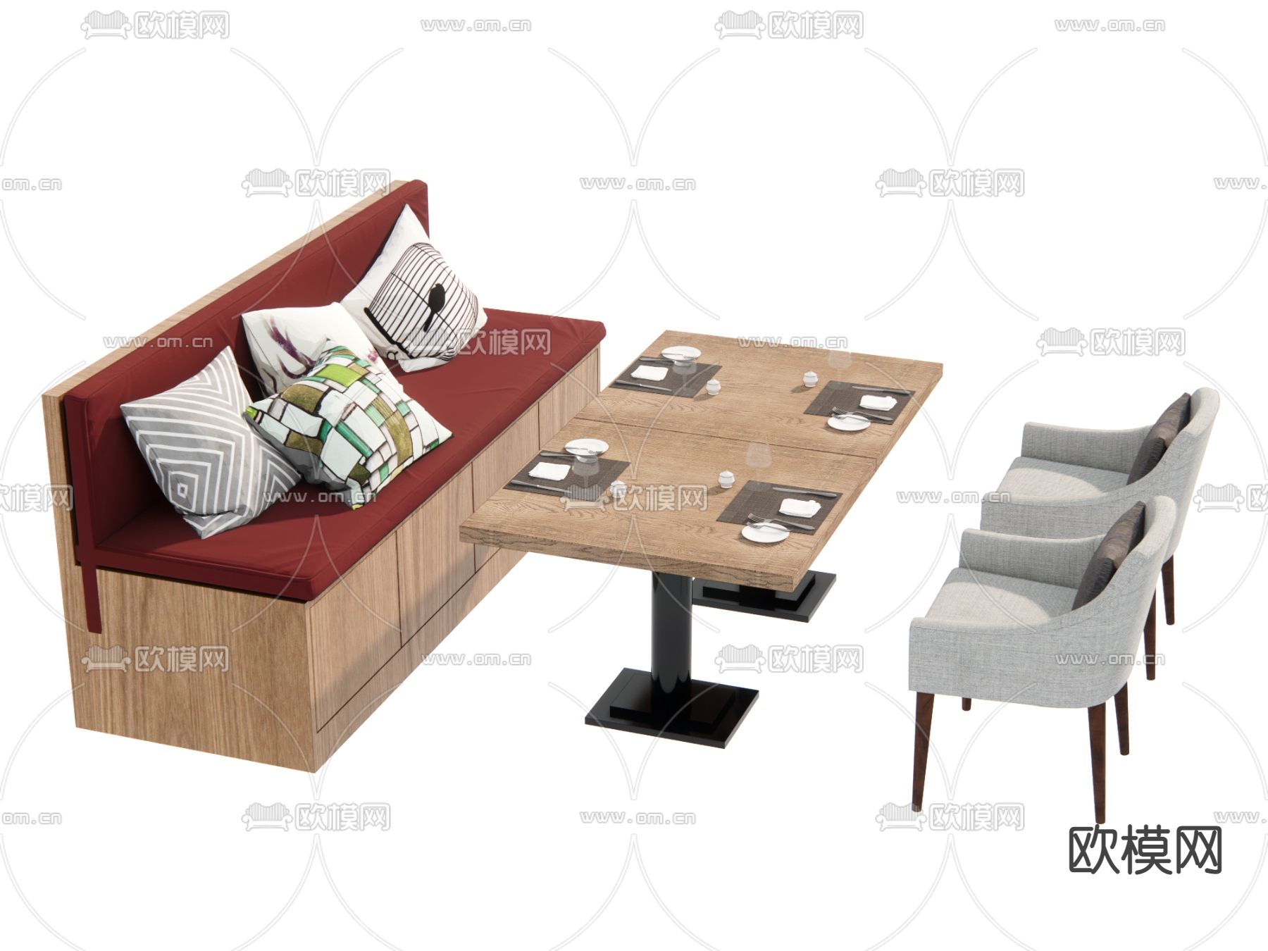 现代卡座沙发su模型下载（渲染图1）