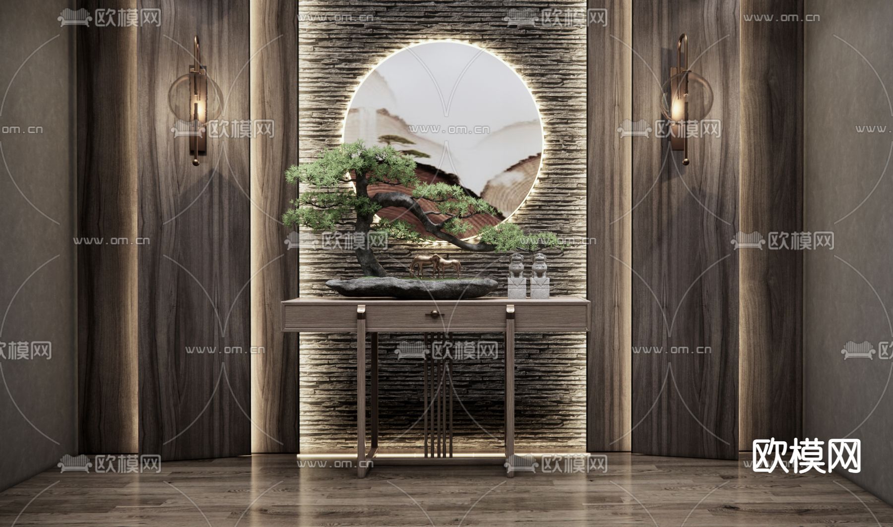 新中式玄关su模型下载（渲染图1）