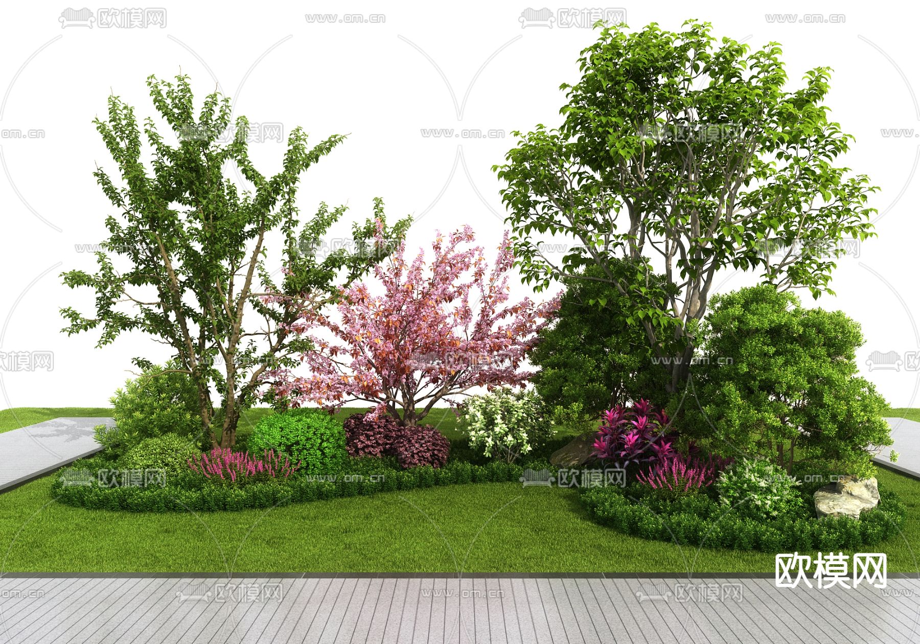 现代植物堆景观小品3d模型下载（渲染图1）