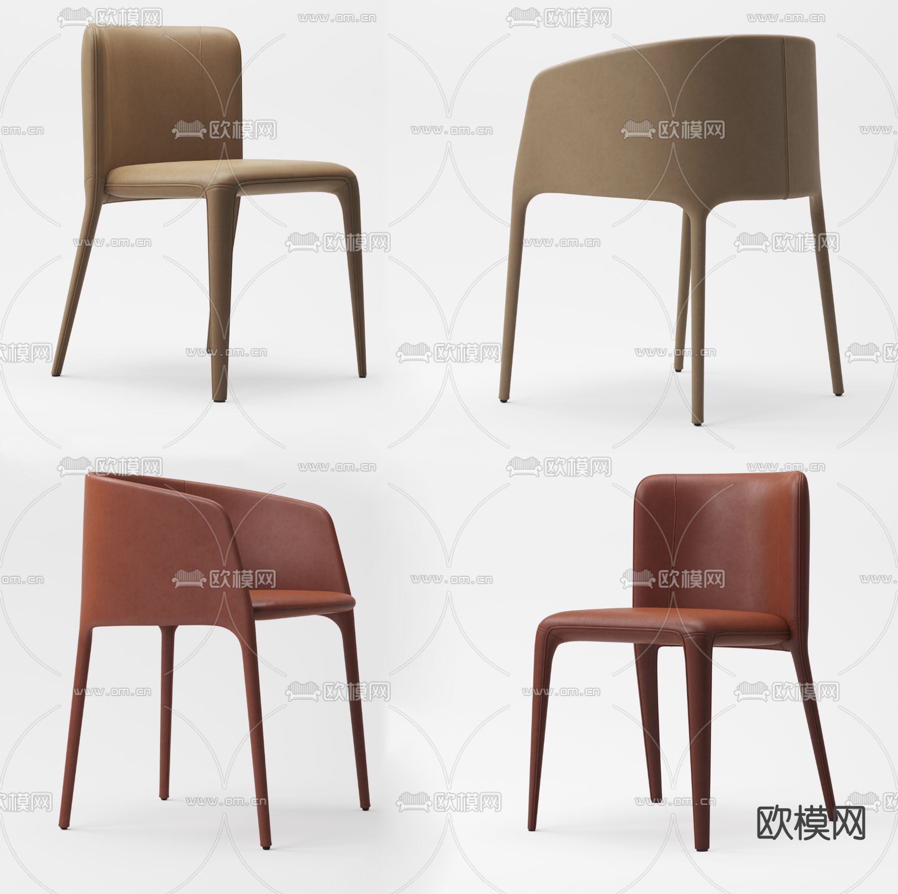 现代皮革休闲椅3d模型下载（渲染图1）