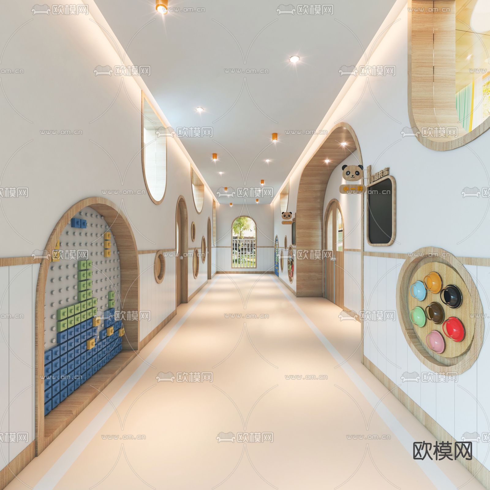 现代幼儿园走廊3d模型