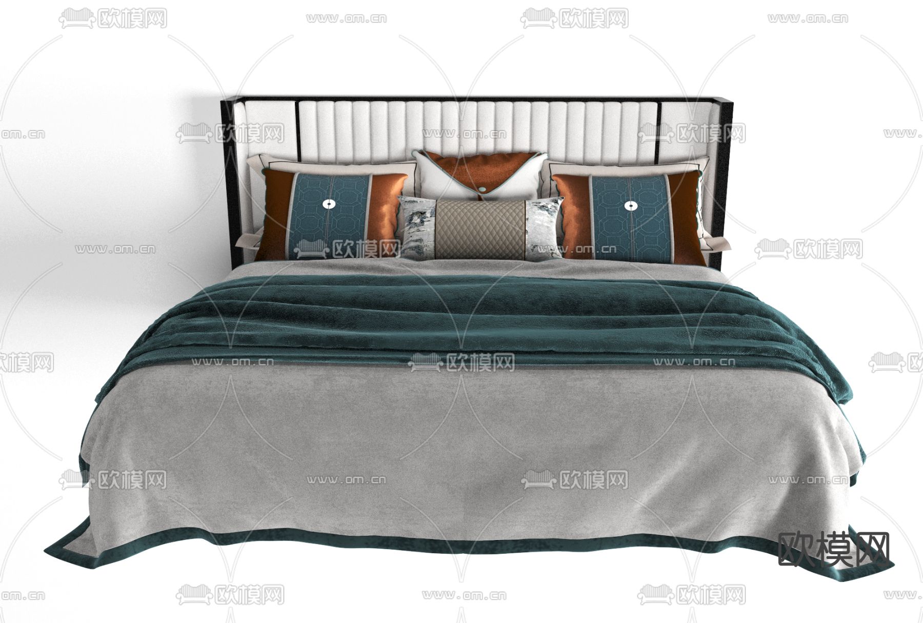 新中式布艺双人床免费3d模型下载