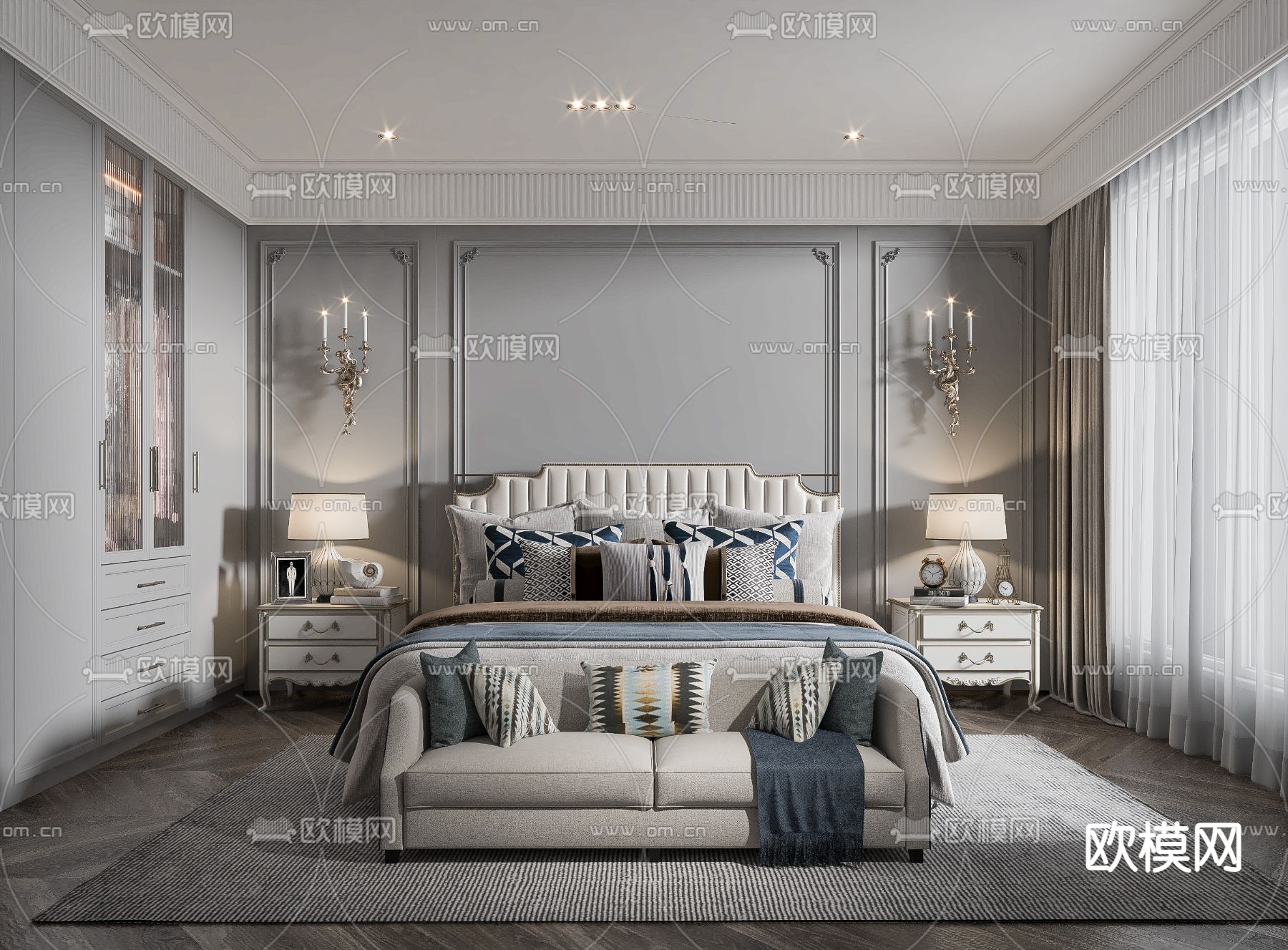 美式轻奢卧室3d模型下载