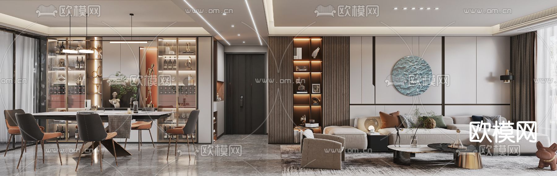 现代客厅餐厅3d模型