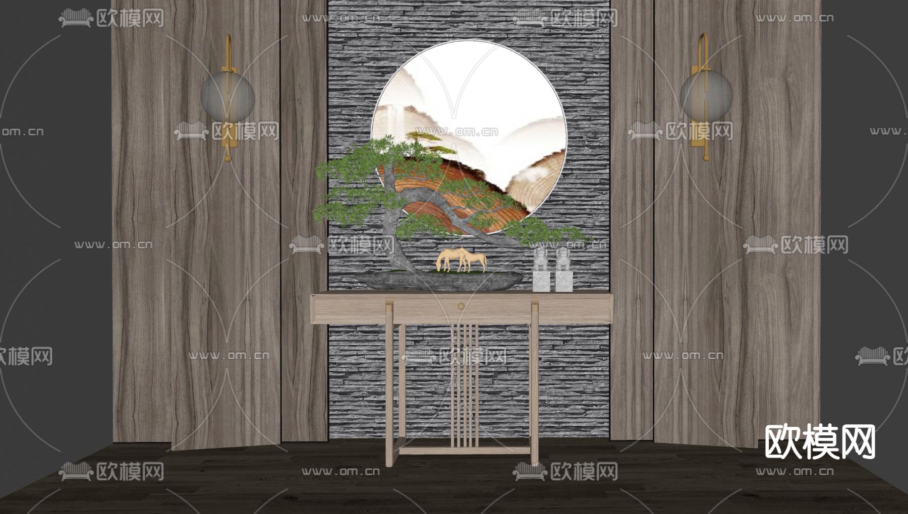 新中式玄关su模型下载（渲染图2）