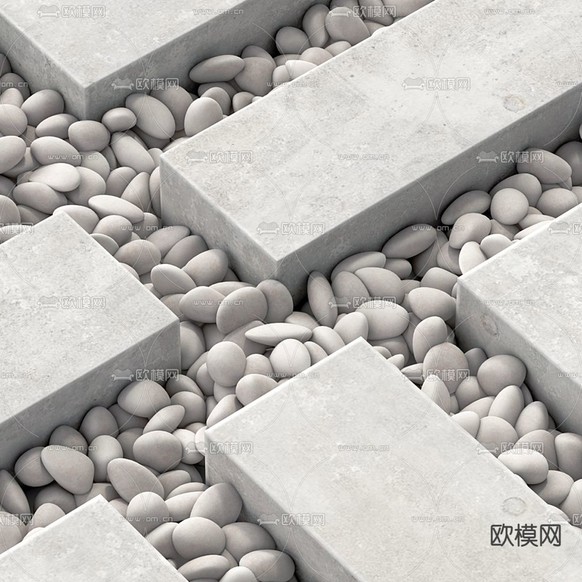 现代鹅卵石路面3d模型下载(渲染图2)