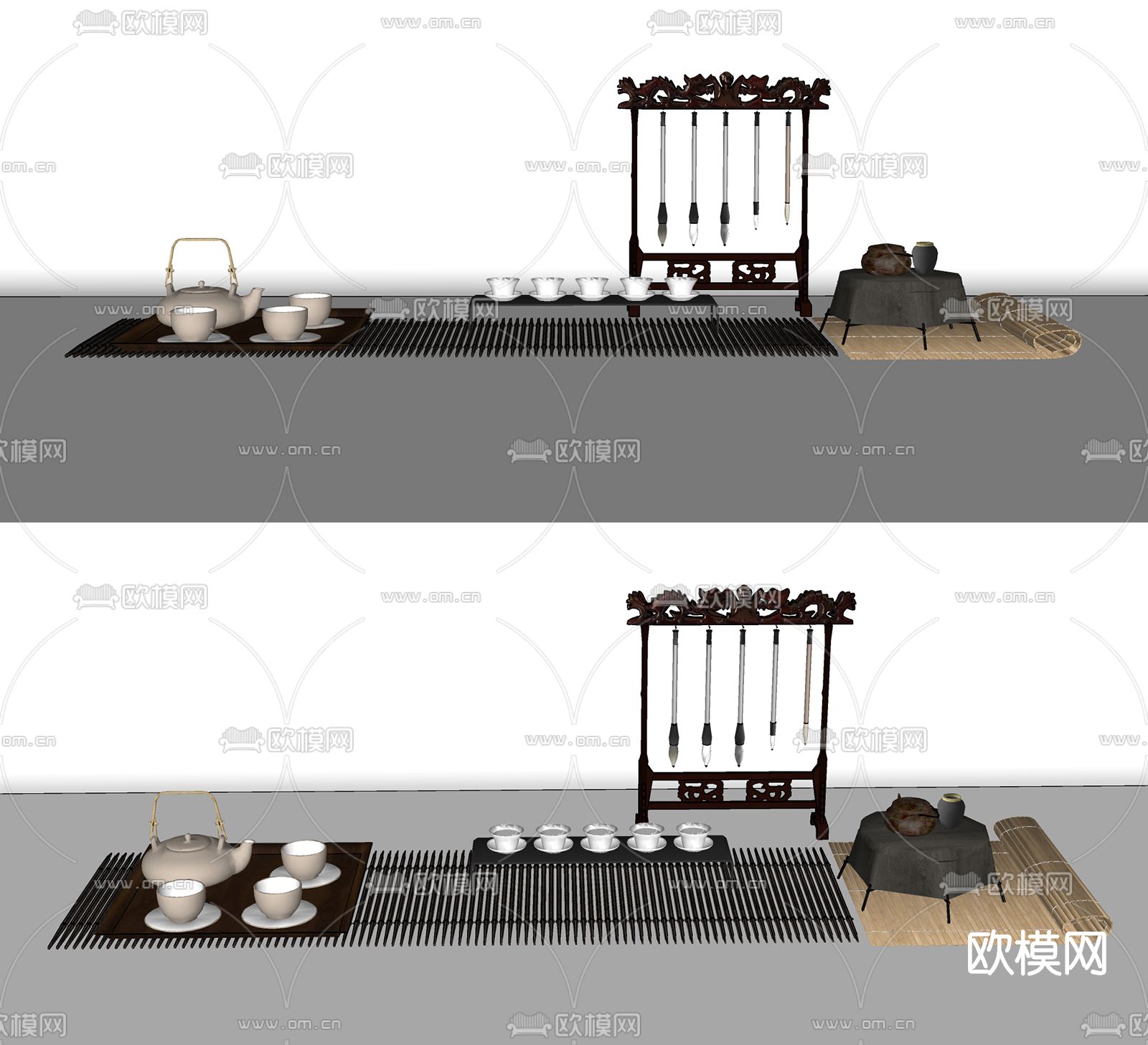 新中式茶壶茶具su模型下载（渲染图2）