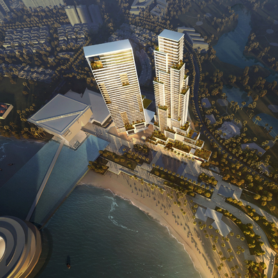  现代酒店外观鸟瞰su模型 