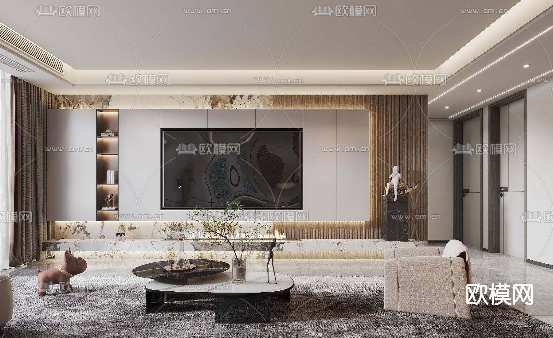 现代客厅餐厅3d模型
