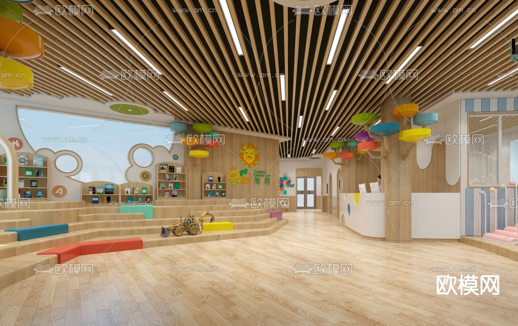 现代幼儿园大厅走廊3d模型