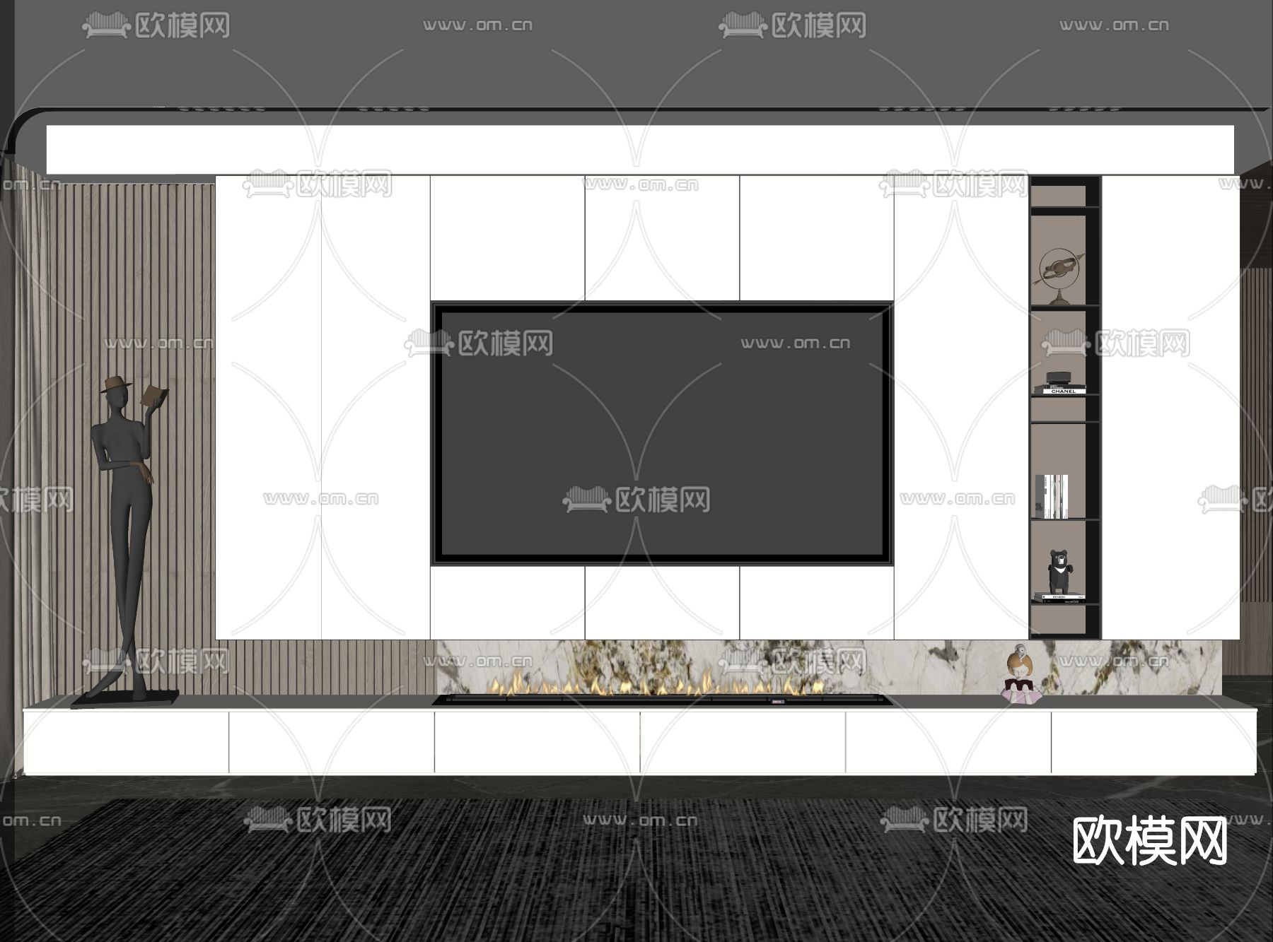 现代电视背景墙su模型下载（渲染图2）