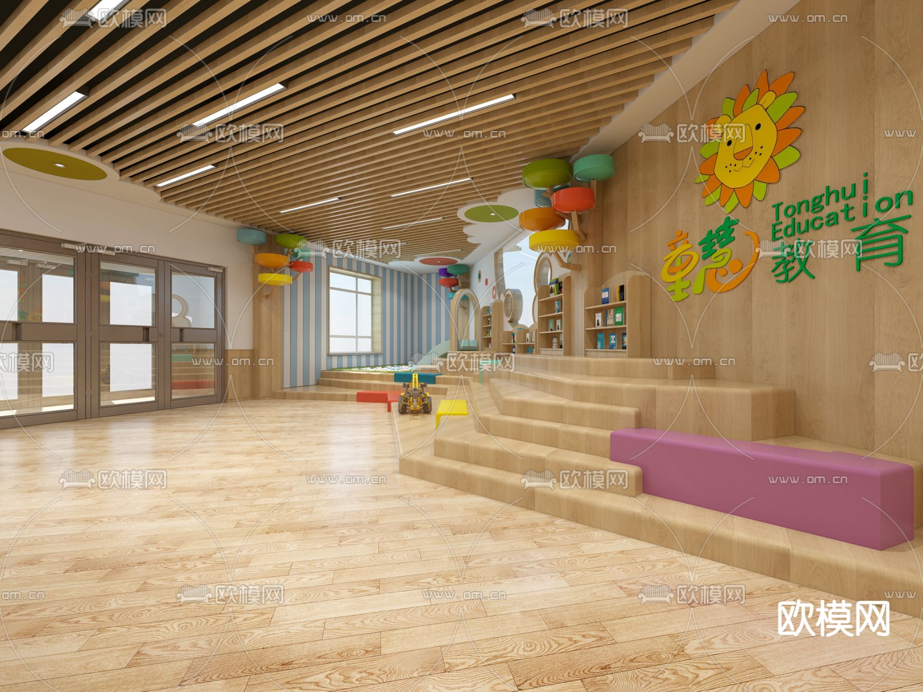 现代幼儿园大厅走廊3d模型